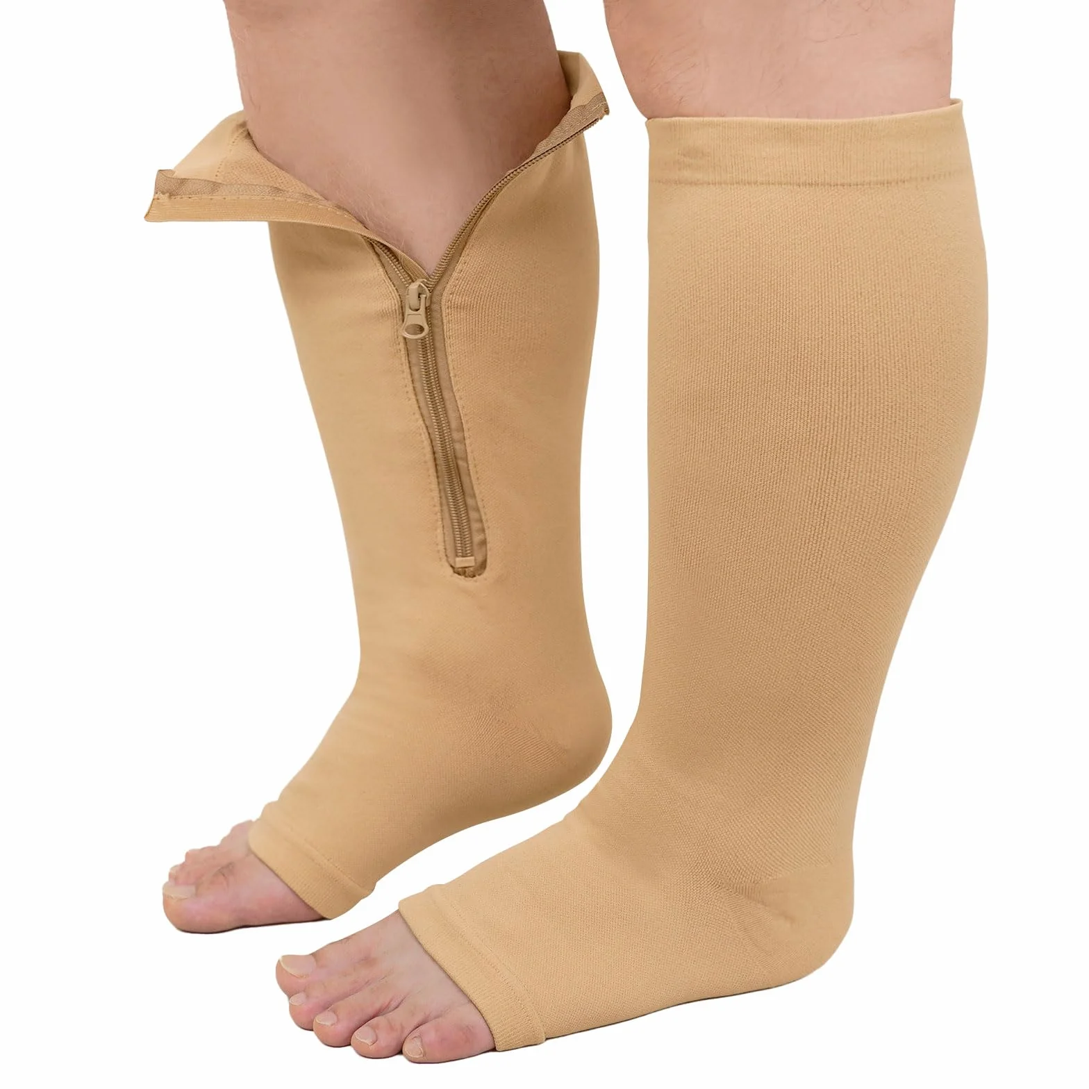 PUTUO Medias de Compresion Talla Grande: Calcetines de Compresión con Cremallera Punta Abierta para Hombre y Mujer 1par