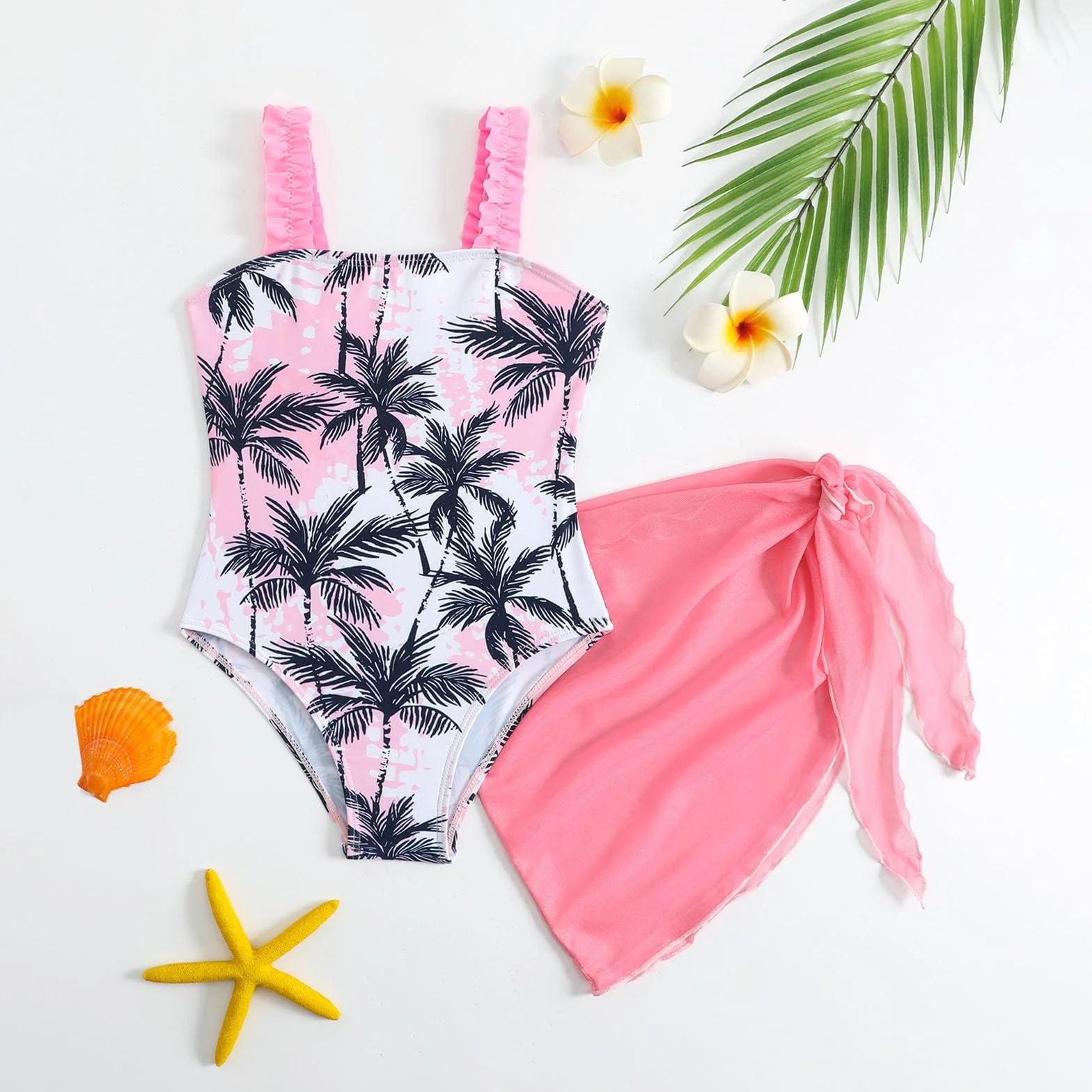 Traje Baño Dos Piezas Solar UPF50 Niñas Pareo Juego Playa Piscina
