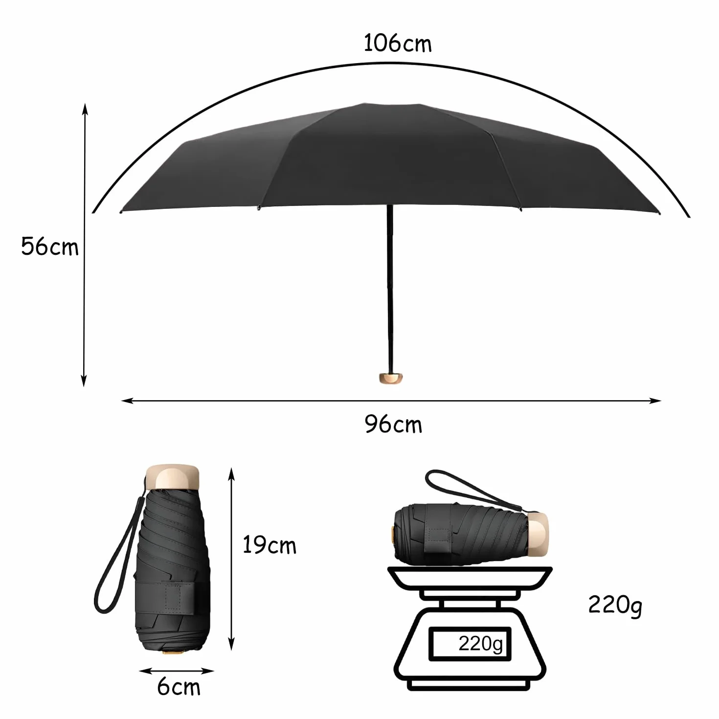 Paraguas Plegable de Bolsillo 6 Varillas Protección UV 99% Impermeable Mini Paraguas Solar con Funda