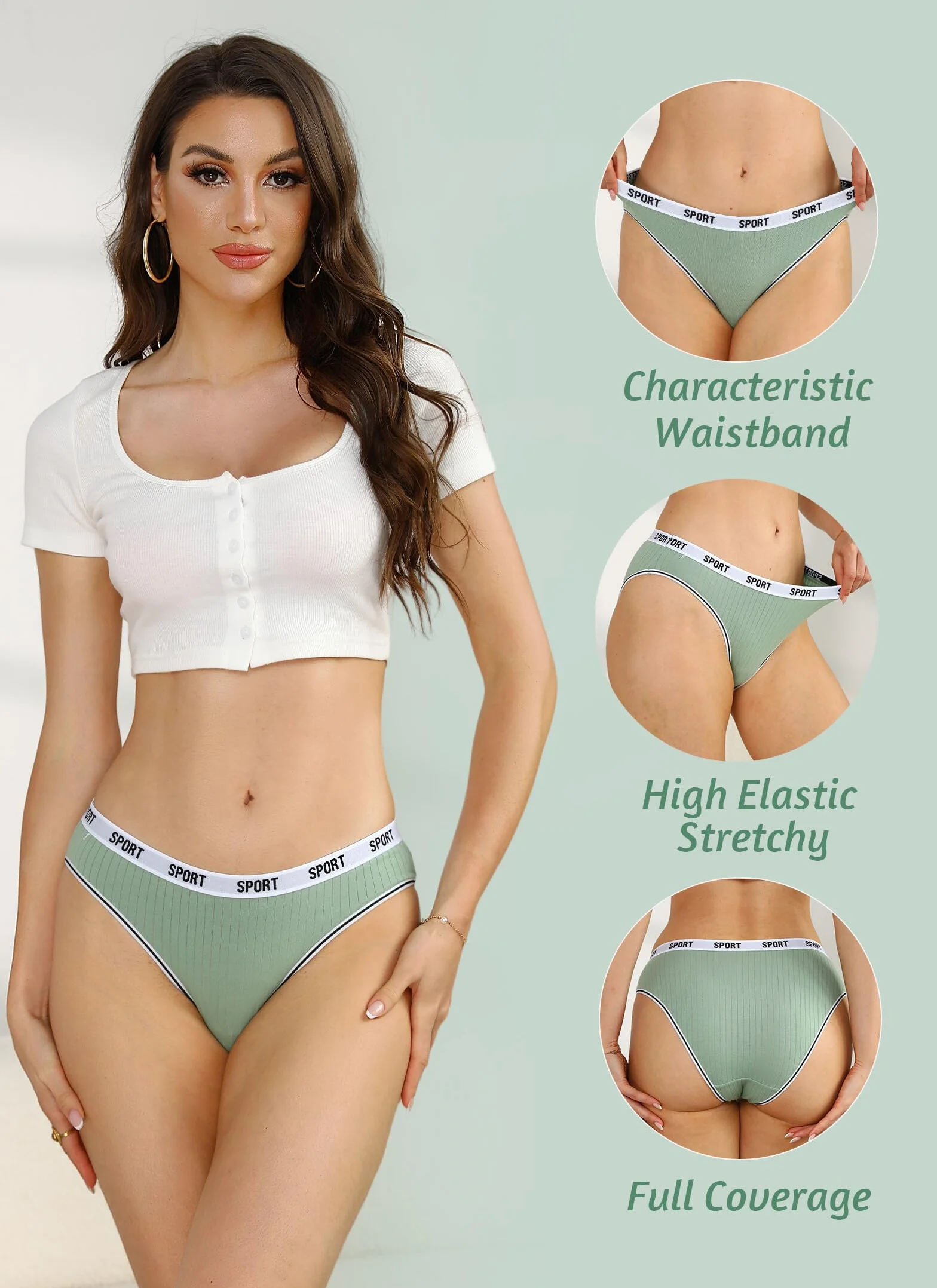 Braga Hípster Deportivo de Algodón con Cinturón Elástico para Mujer S-4XL