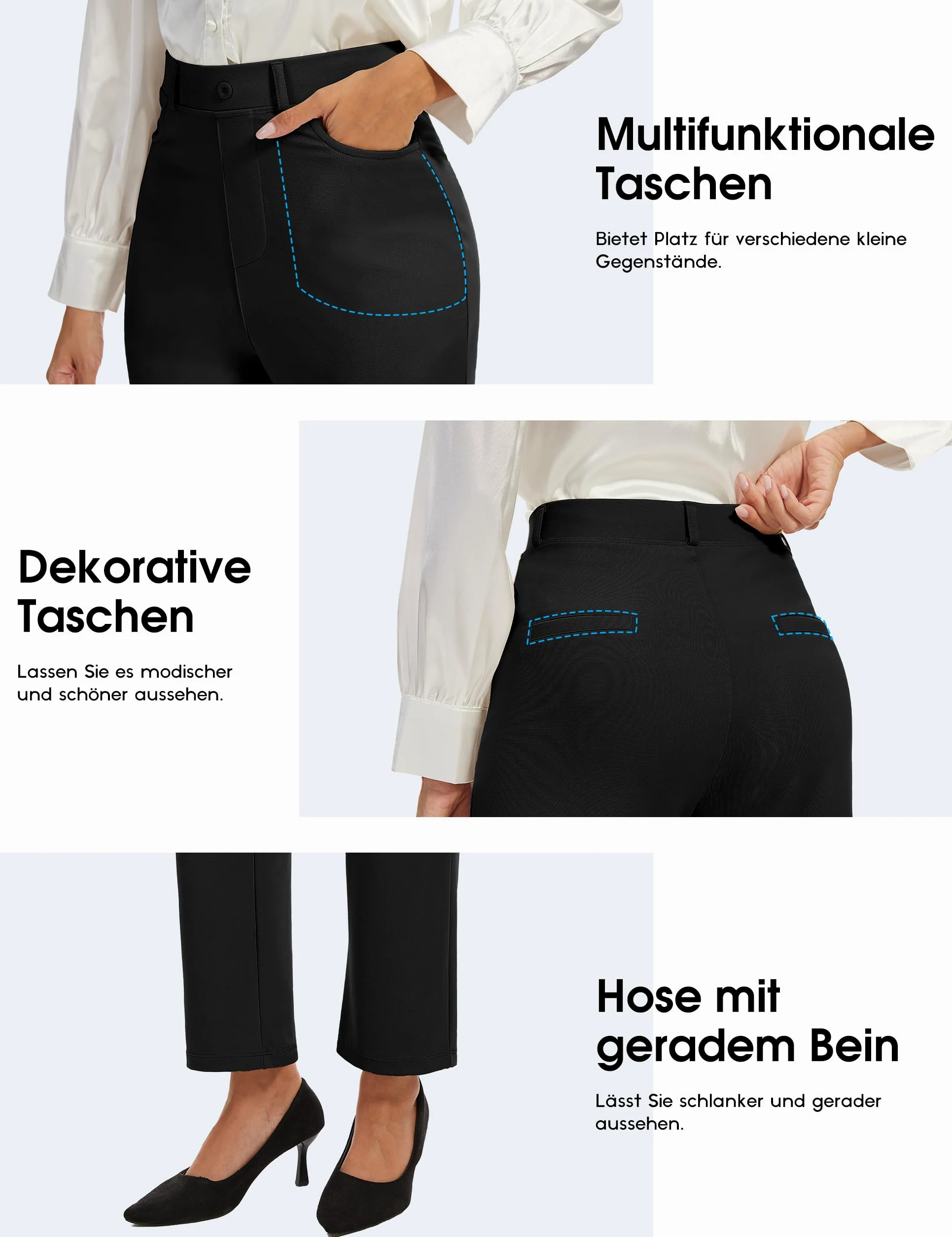 Desol Pantalones de traje de mujer elegantes pantalones largos de cintura alta pantalones rectos con bolsillos pierna ancha Lounge Palazzo Pantalones