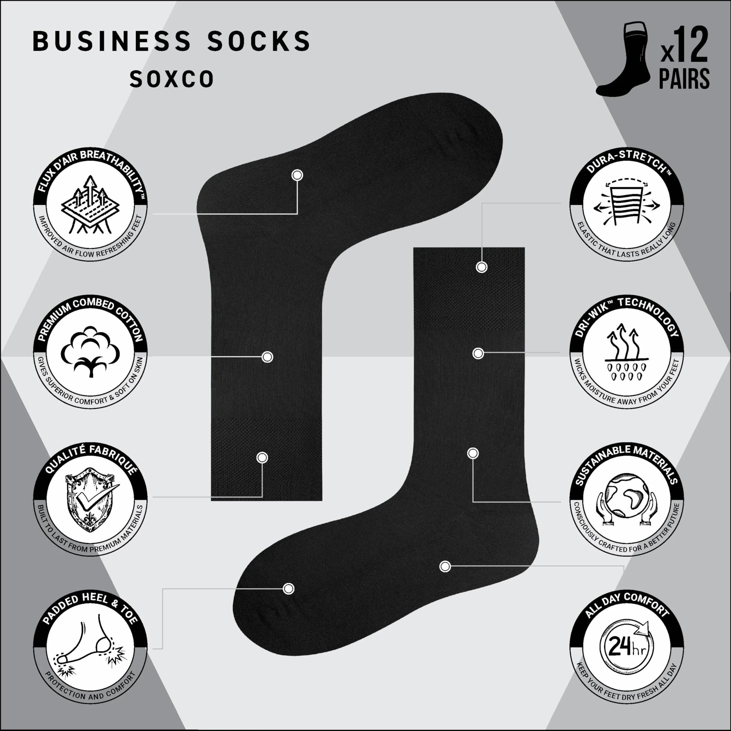 Calcetines de algodón para hombre hasta la pantorrilla, Paquete de 12 pares