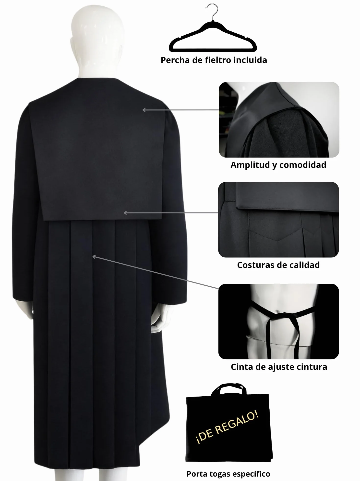 Toga profesional de Abogado fabricada en España + Bolsa de Regalo