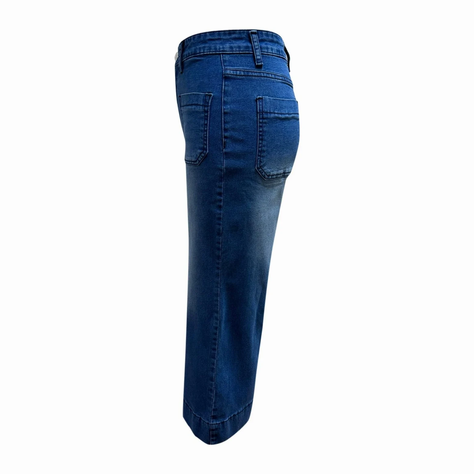 Pantalones De Verano Mujer Anchos, Pantalones Vaqueros Mujer Chino, Pierna Ancha Acampanados Talle Alto Mezclilla Recortados EláSticos Holgados con Bolsillos Parche Pantalon Pirata Pantalón