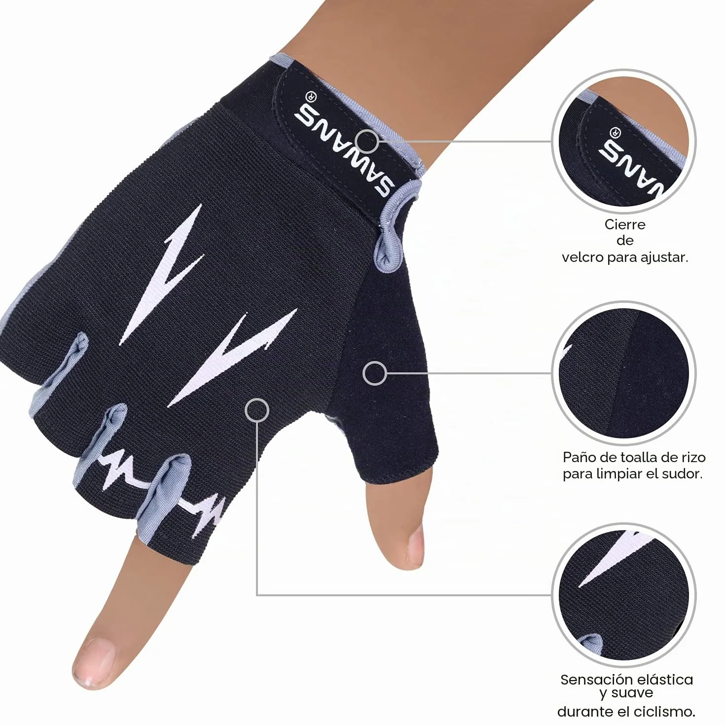SAWANS Guantes de Ciclismo Medio Dedo Antideslizantes Transpirables para Bicicleta de Montaña