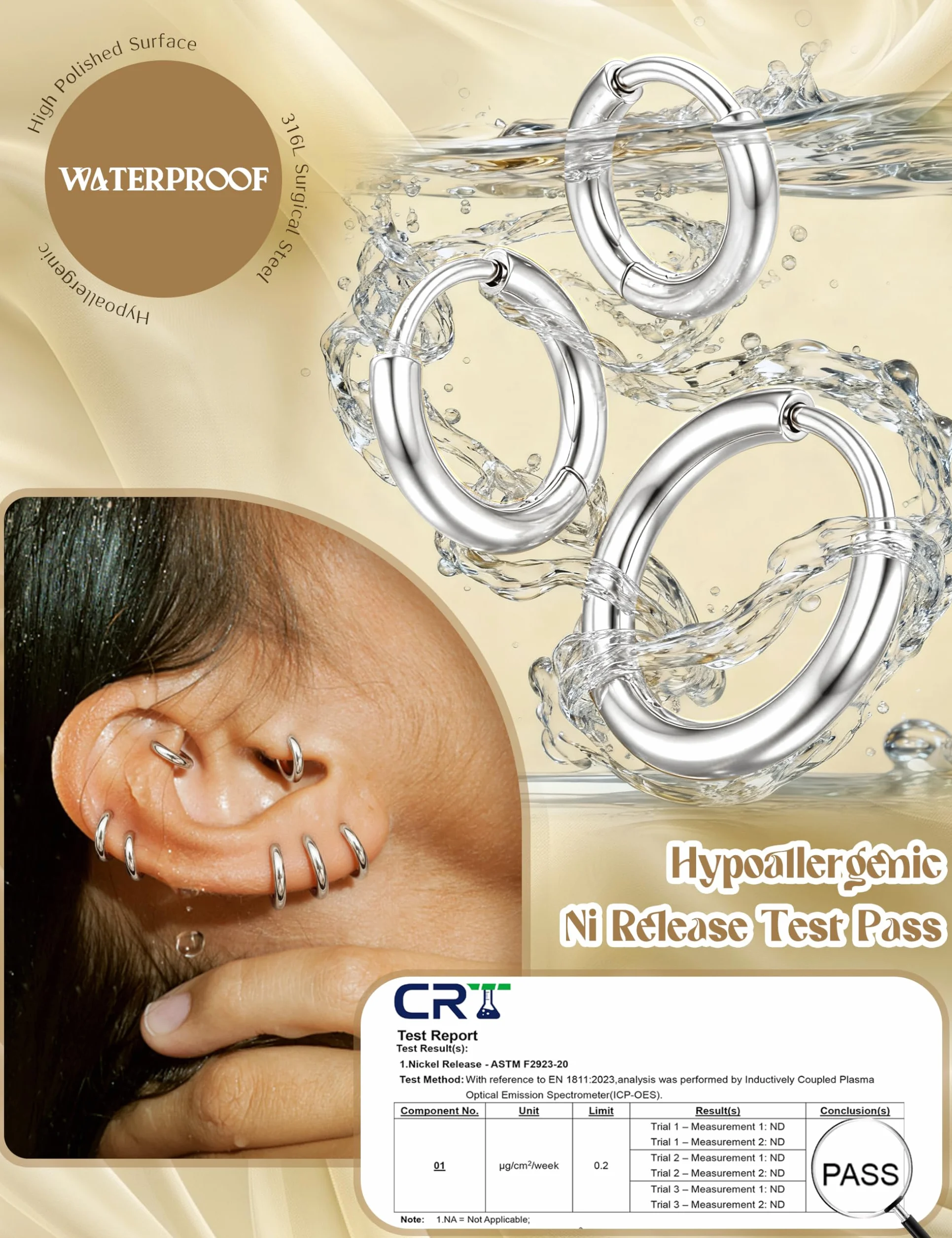 MILACOLATO Pendientes Aro Pequeños Acero Quirúrgico Huggie Cartílago Lóbulos Anillo Nariz Labio Daith Helix Piercing Joyas Hinged 6-10mm