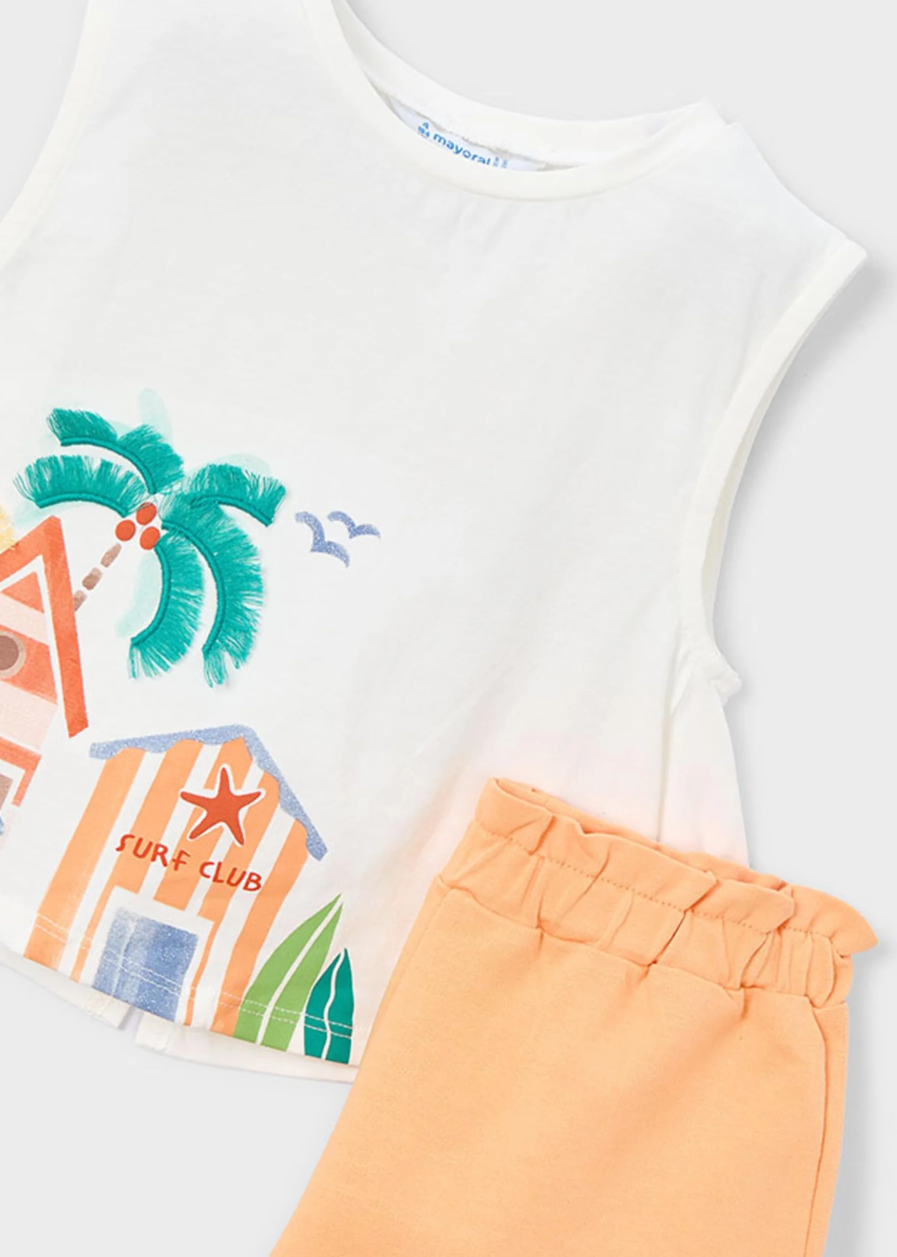 Mayoral Conjunto Niña Verano - Camiseta Blanca Sin Mangas con Estampado y Short – Ropa Infantil Cómoda y Fresca -Algodón