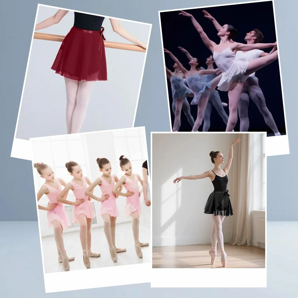 Falda de Ballet Corta para Mujer Transpirable Envolvente de Gasa Cintura Ajustable
