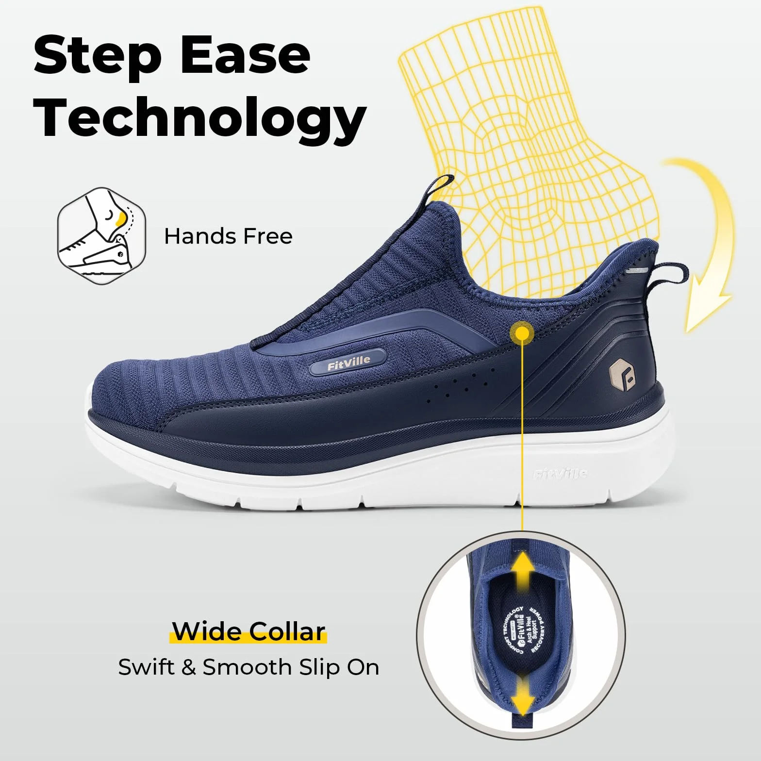 FitVille Zapatillas para Caminar Hombre Sin Cordones Transpirables Slip-on