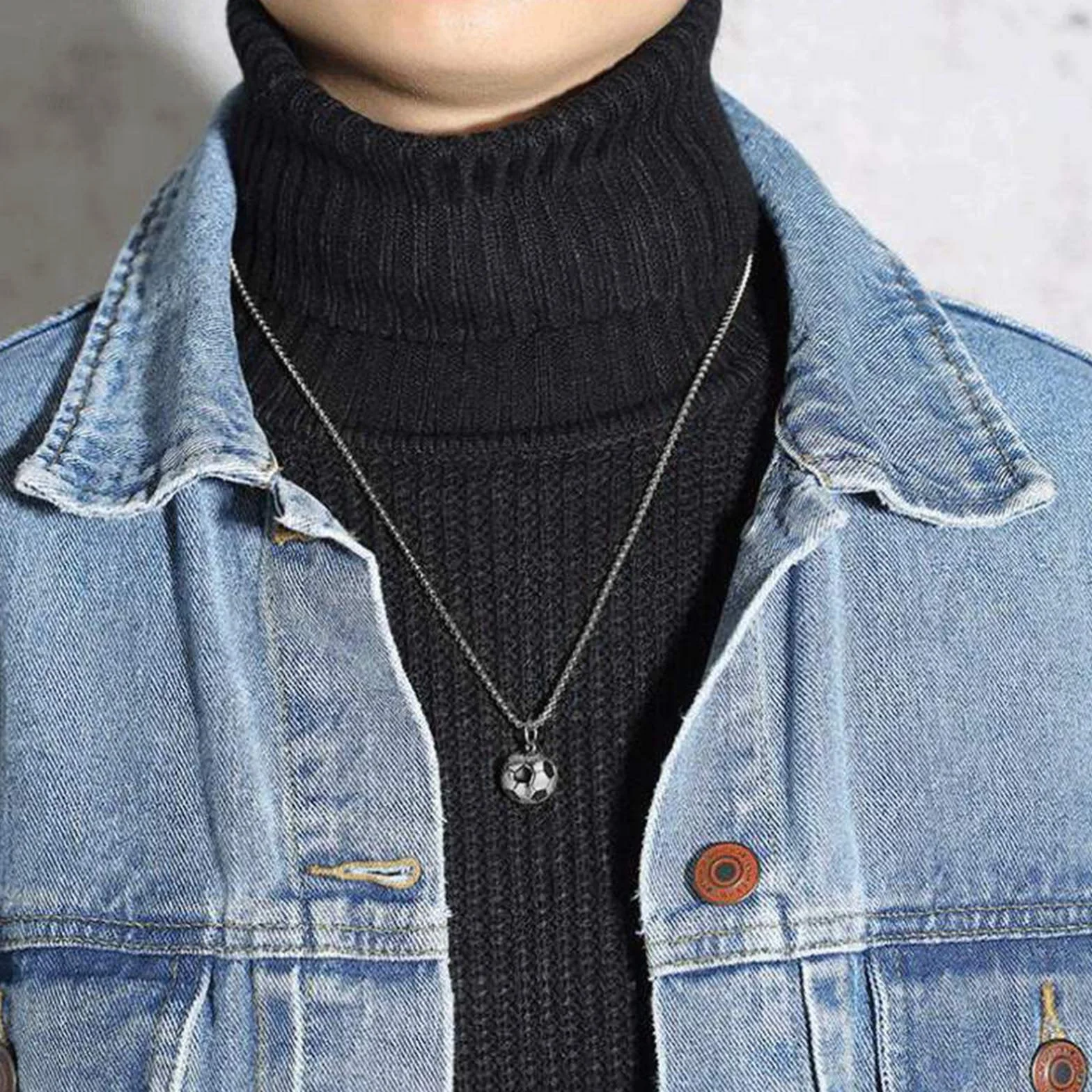 Collar de encanto de fútbol de acero inoxidable para hombre mujer niño niña 60 cm