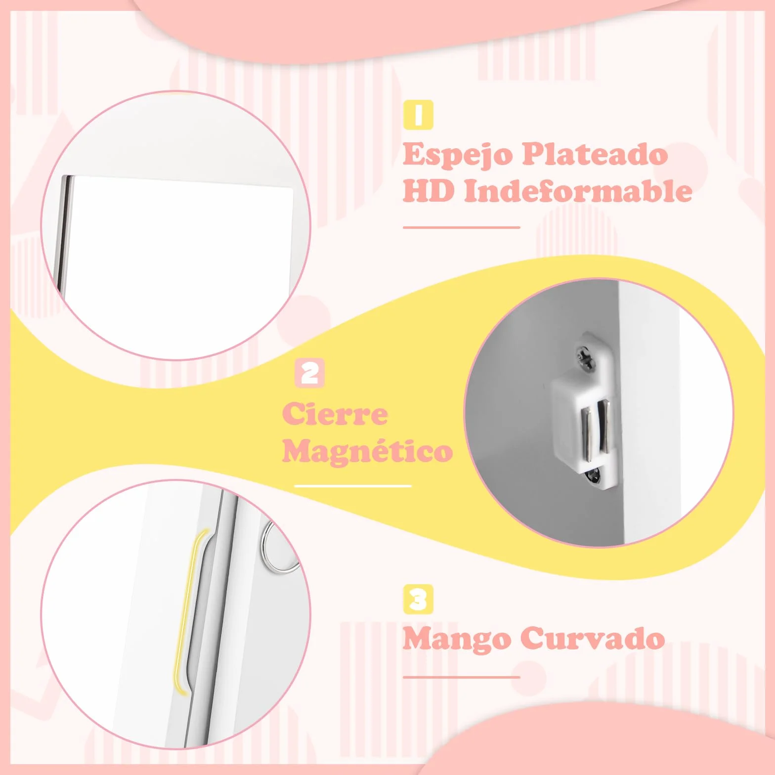 COSTWAY Armario Joyero para Niñas con Espejo de Cuerpo Completo y Base Giratoria, Blanco