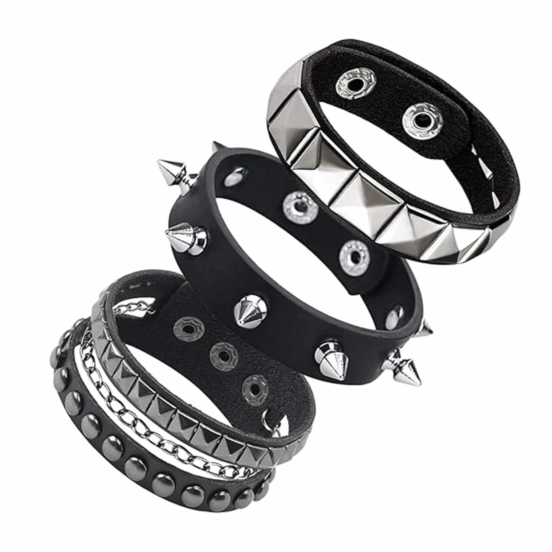 Pulsera de Cuero Punk Ajustable Gótica para Niños Niñas Accesorios Rock Negro