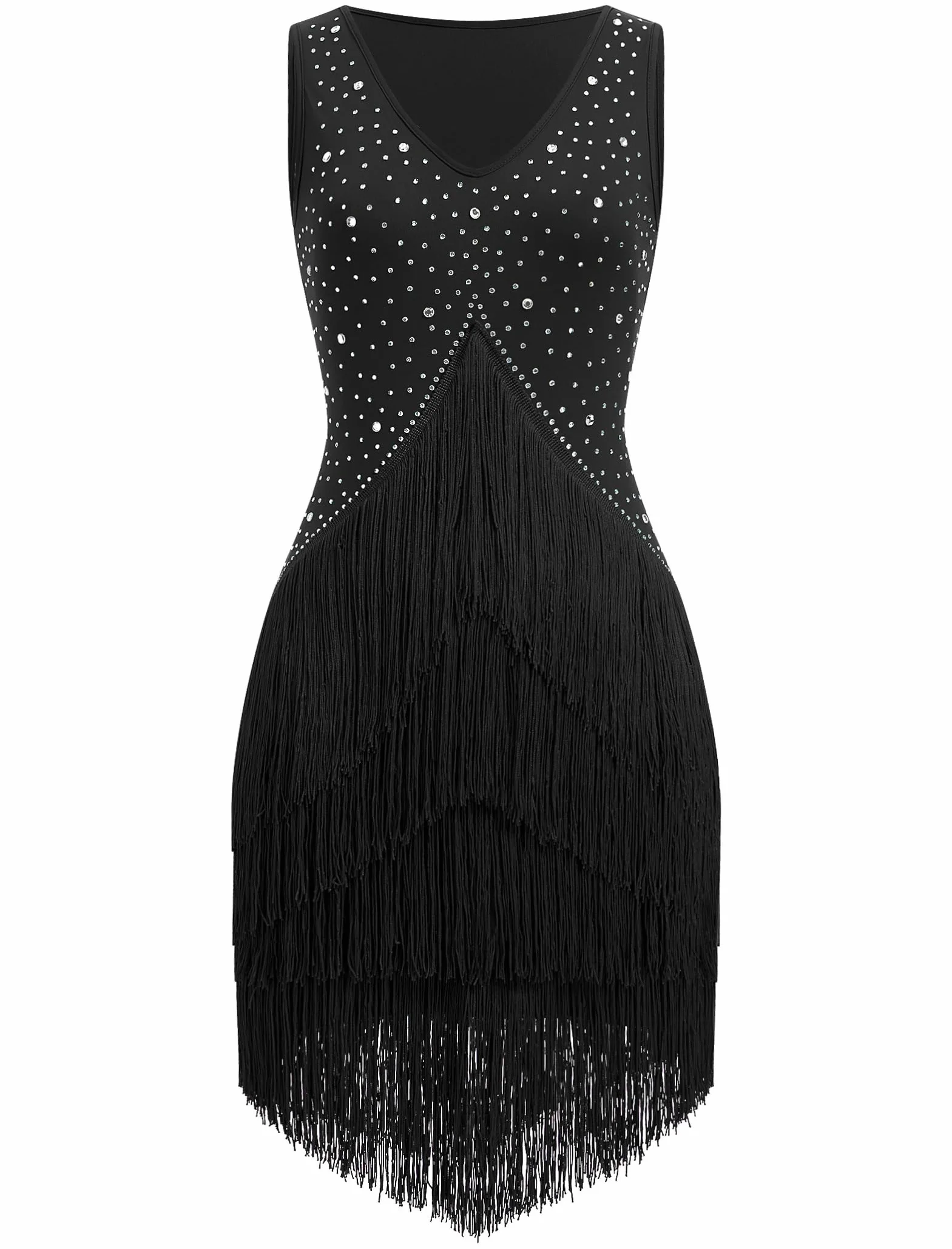 Vestido de baile latino mujer vintage años 20 sin mangas estrás flecos Gatsby cóctel