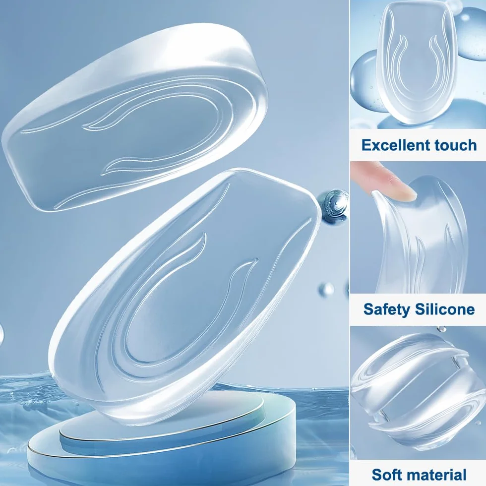 Plantillas Gel para Fascitis Plantar y Espolón Calcáneo, Taloneras de Silicona Transparente, 2 cm Aumento de Altura
