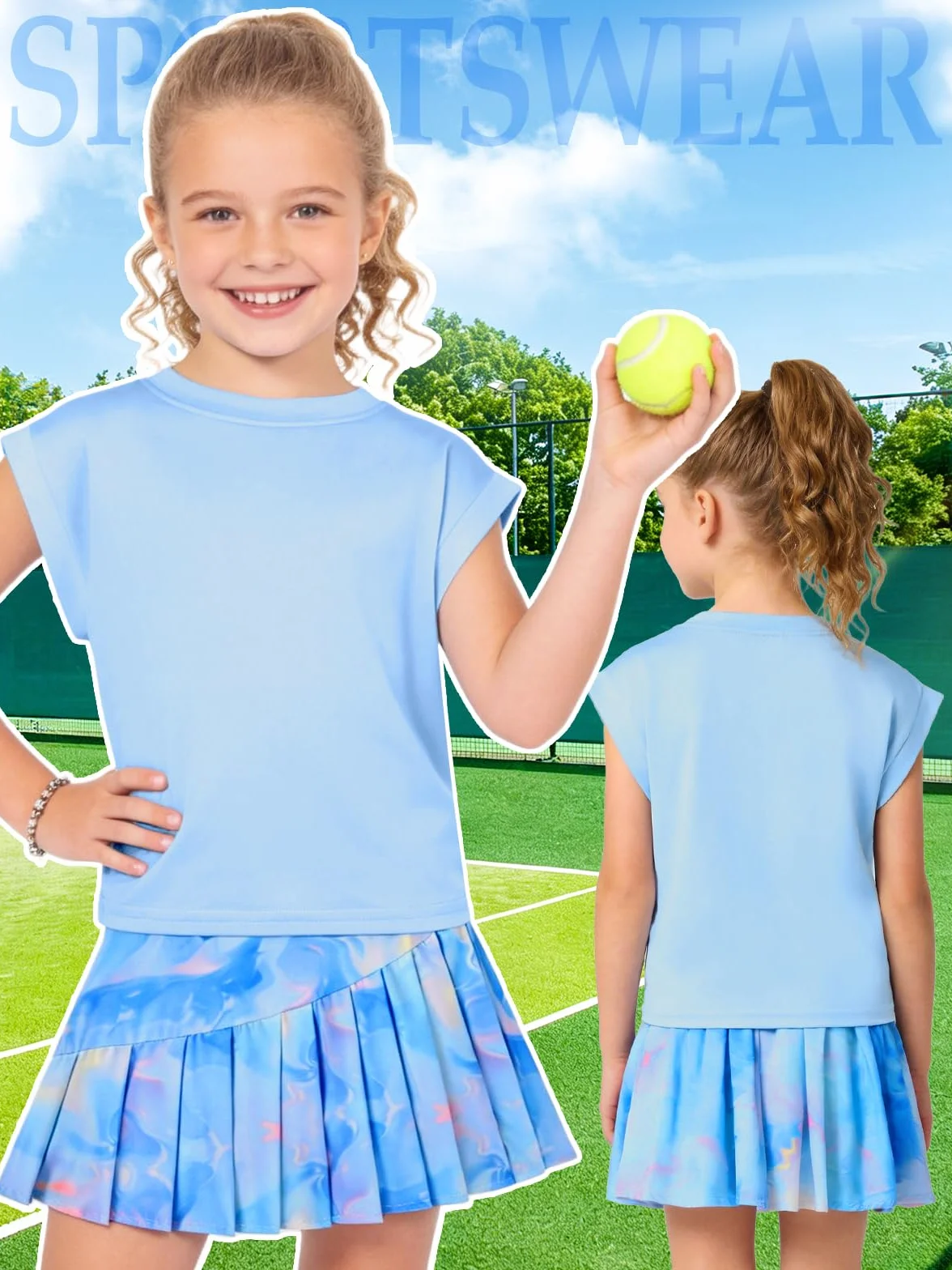 Traje de tenis para niña, camiseta sin mangas y falda de tenis, falda plisada con bolsillos interiores, traje deportivo para golf, bádminton y monopatín