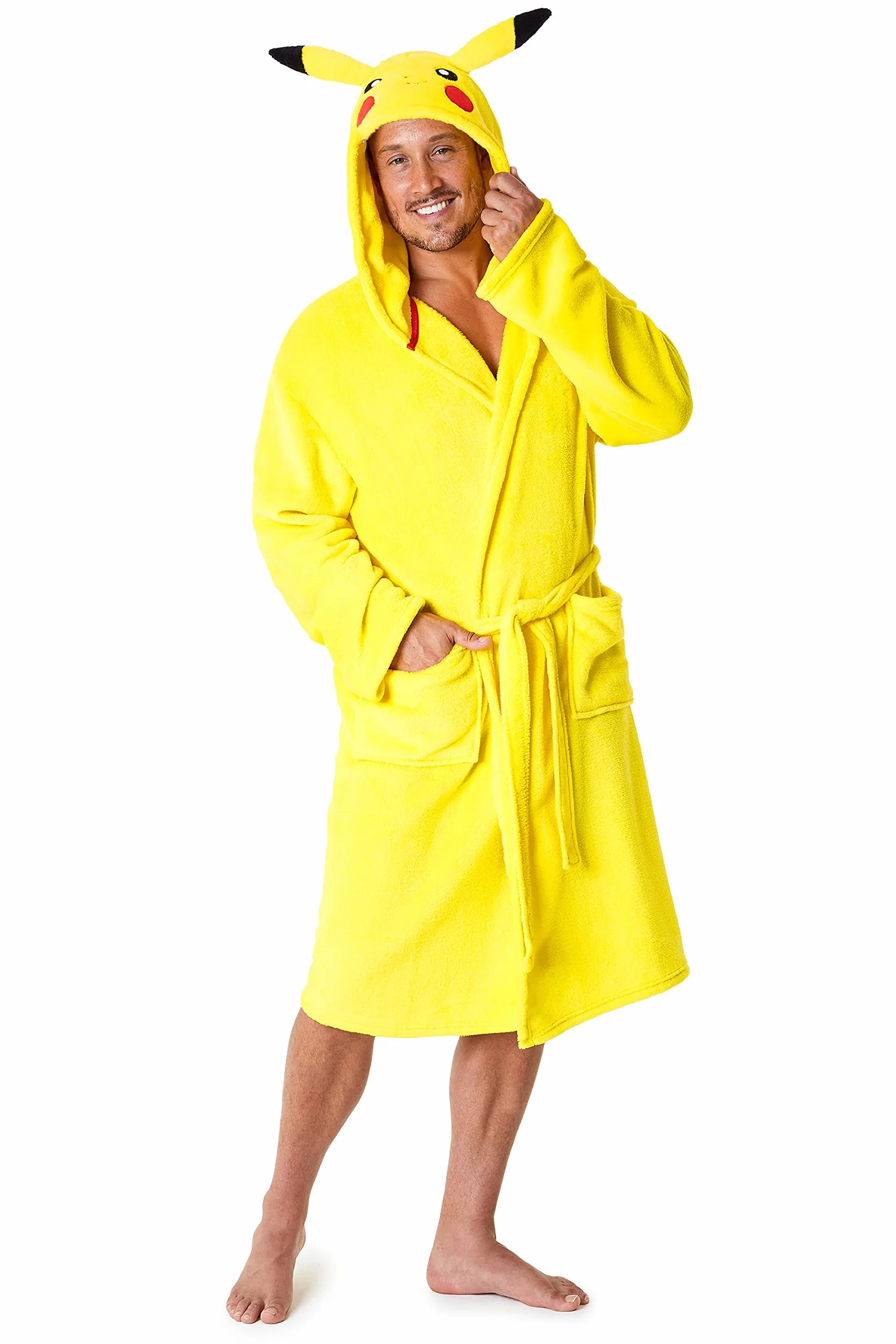Pokemon Bata de Casa de Hombre de Pikachu, Albornoz Hombre Forro Polar S - 3XL, Regalos para Hombre
