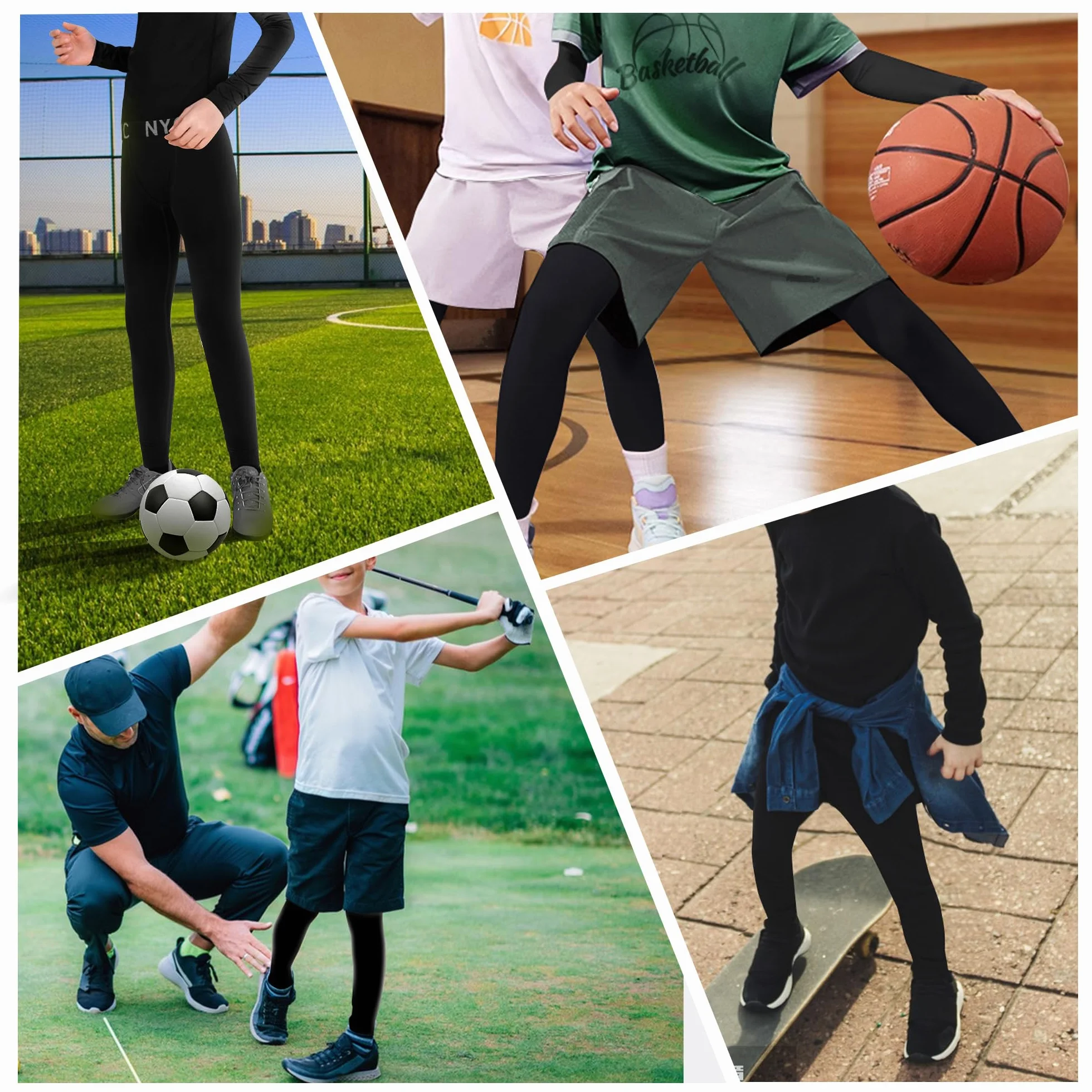 Uizuooy Pantalones de Compresión para Niños Leggings Tight Atletices Deportiva Negro Mallas de Pantalones Paquetes de 1/2 para Leggings Niños