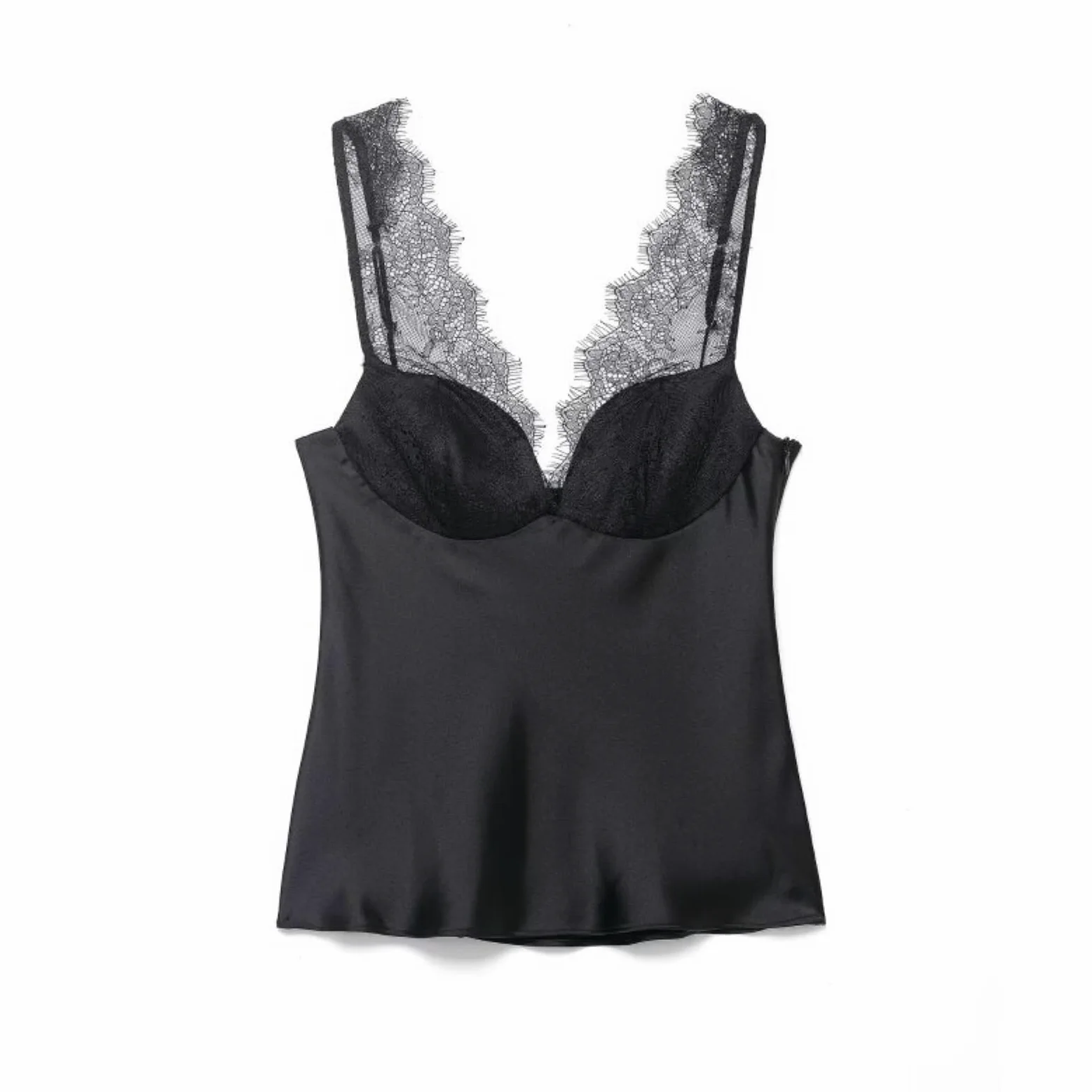 Chaleco de Mujer Camisola Encaje Satén Las Mujeres - Sexy Cuello En V Top Sin Mangas para El Verano, Fiesta Y Trajes Playa, Sensación Sedosa Cómoda-Coffee-m