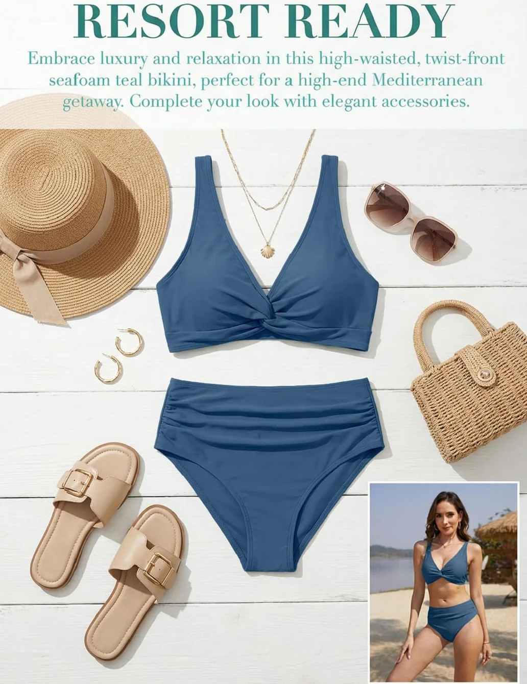CheChury Bikini Set Mujer Dos Piezas Talle Alto Cuello en V Reductor Control Vientre Push Up