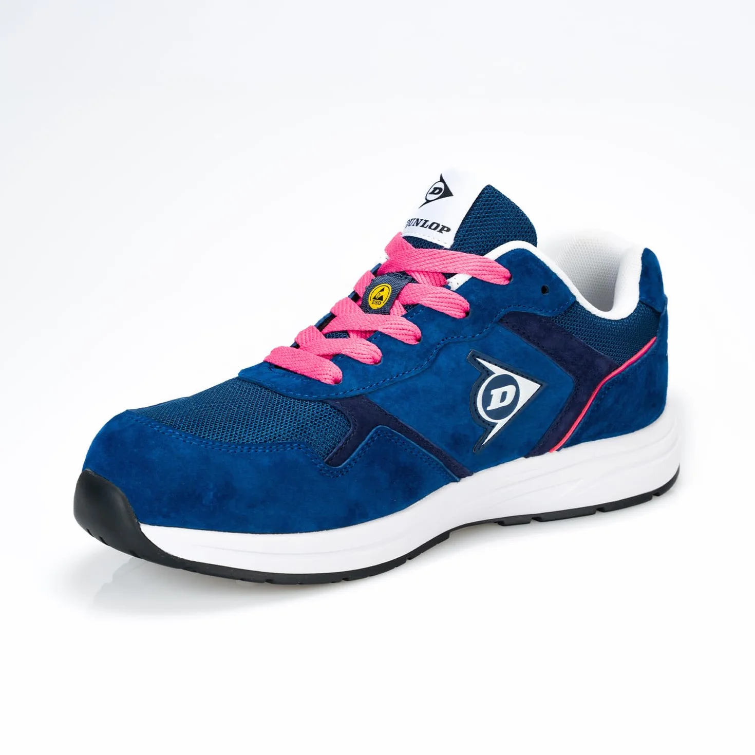 DUNLOP Zapato de Seguridad S3S Lady Arrow EVO Mujer Piel Ante Mesh Azul Rosa Puntera Fibra Vidrio Suela EVA HRO