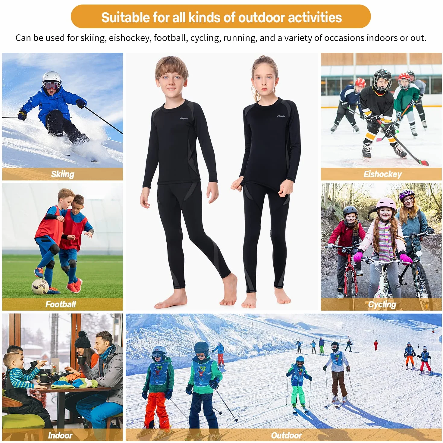 Ropa Interior Térmica para Niños, Camiseta Térmica Niña Deportes Unisexo Invierno Running Esquí Ciclismo