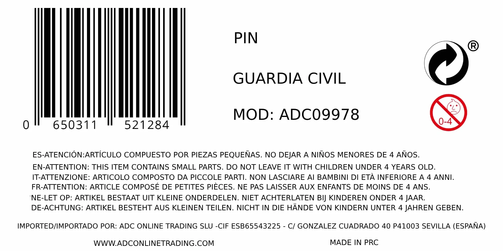 Pin emblema Guardia Civil España aleación zamak baño eléctrico dorado 1.9x1.7 cm colección