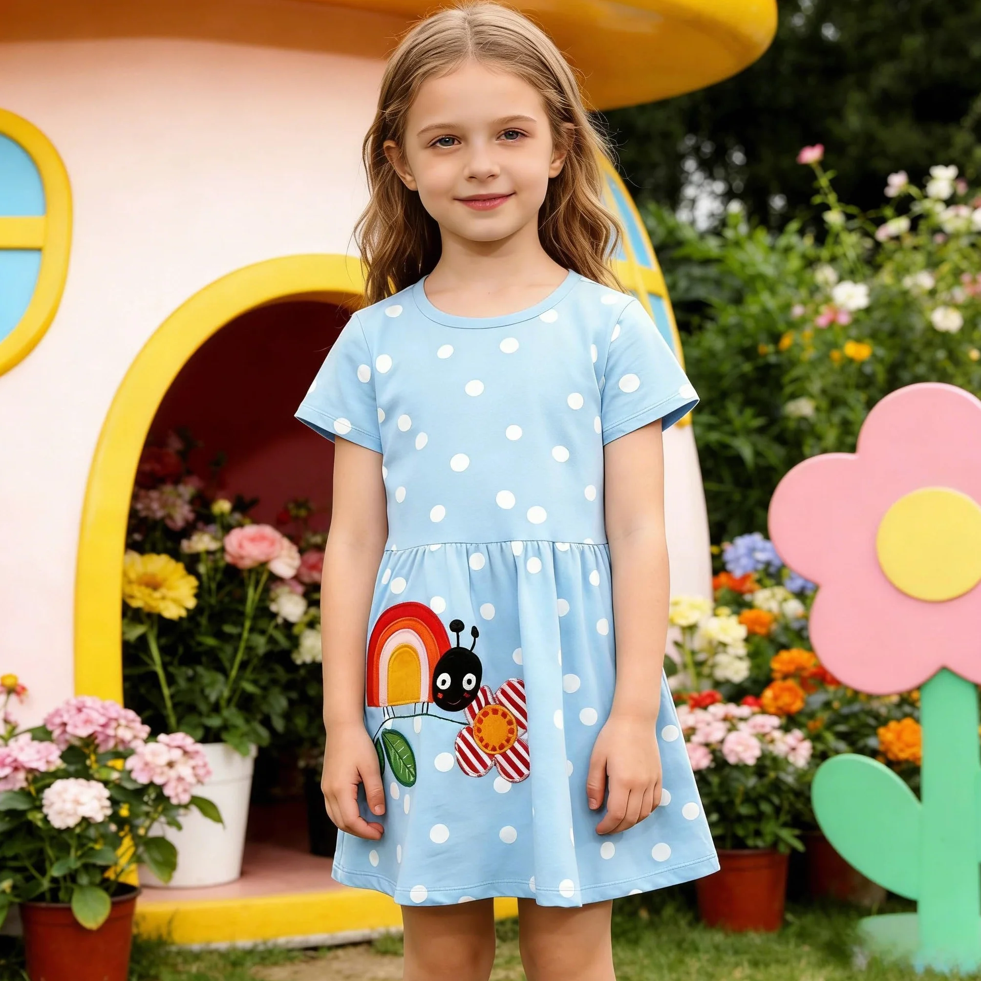Vestido Niña Unicornio Algodón Cuello Redondo Princesa Fiesta Verano Talla 2-8 Años