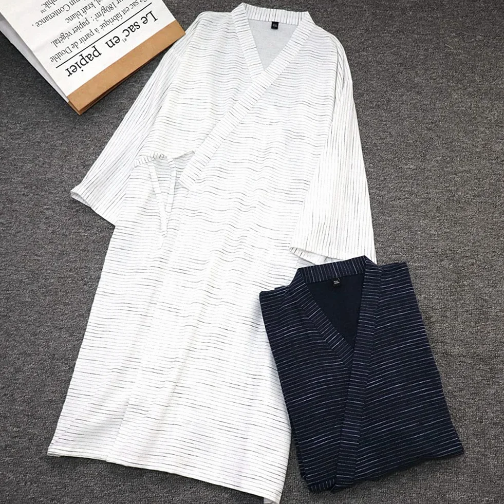 Kimono japonés para Hombre, Bata de algodón de Doble Gasa, Talla Grande