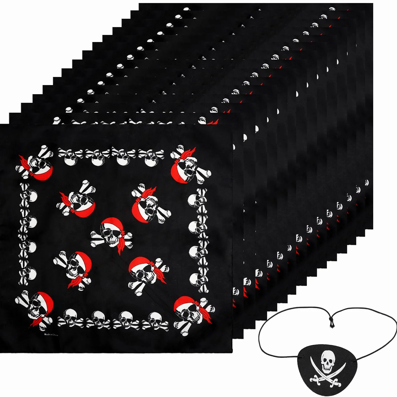 APOMOONS Juego de 15 Pañuelo Pirata Calavera Negra con 15pcs Parche Ojo para Fiesta Halloween