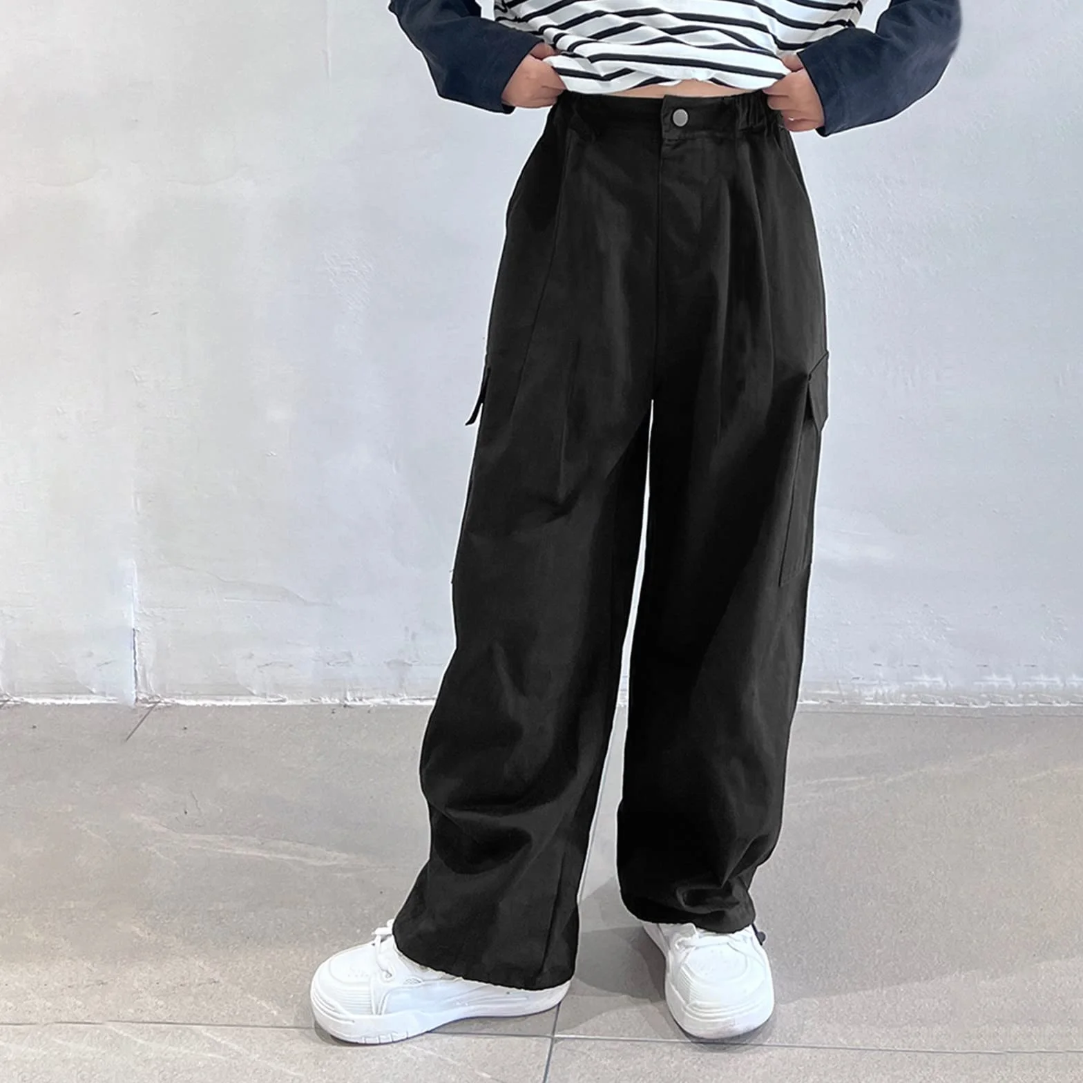 Pantalones Cargo para Niñas, Algodón, Cintura Elástica, Múltiples Bolsillos, 6-15 Años
