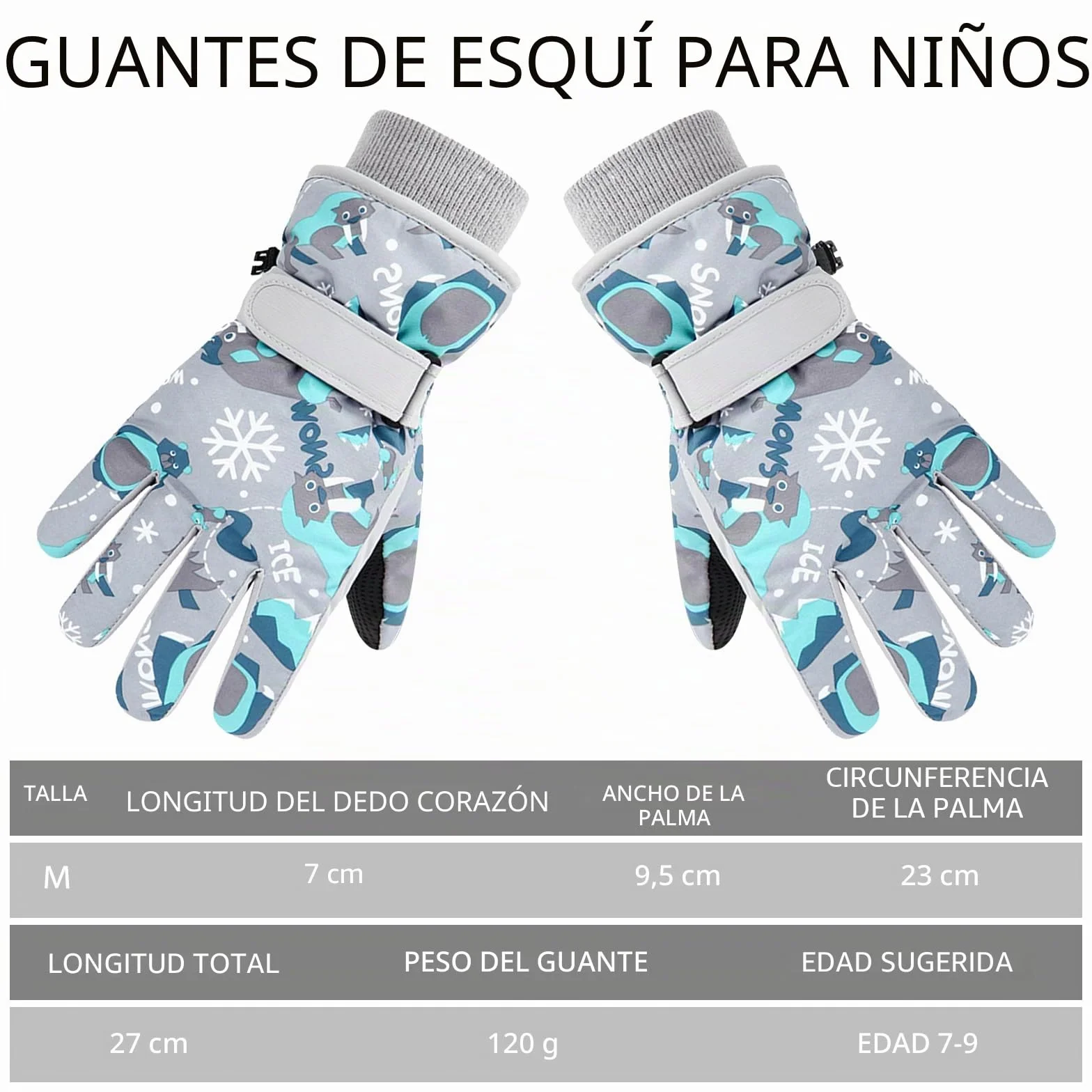 Guantes de Esquí Impermeables para Niños 7-9 Años