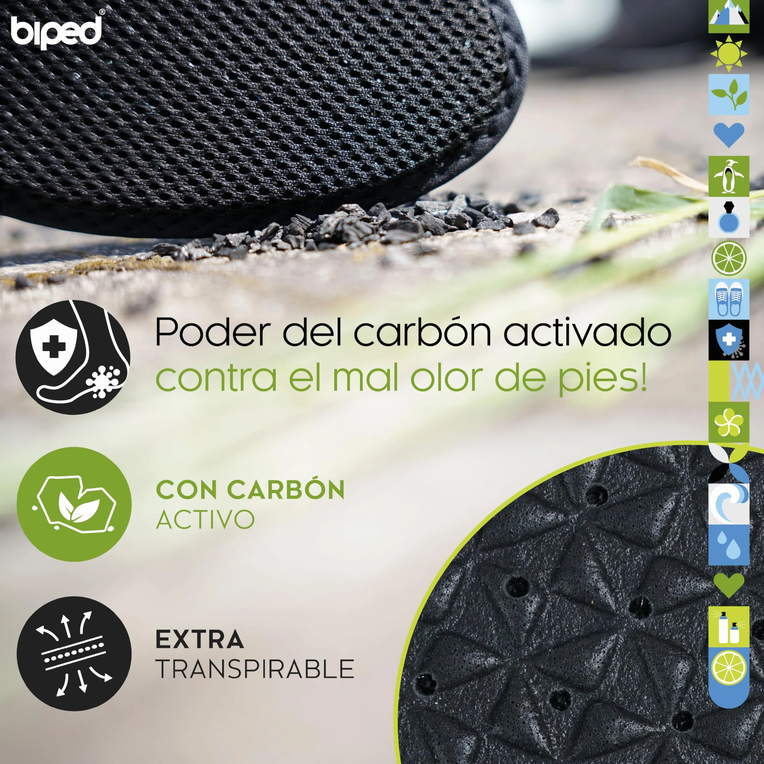 Biped 2 Pares Plantillas de Carbón Activo Frescura Higiénica Lavables Contra el Sudor