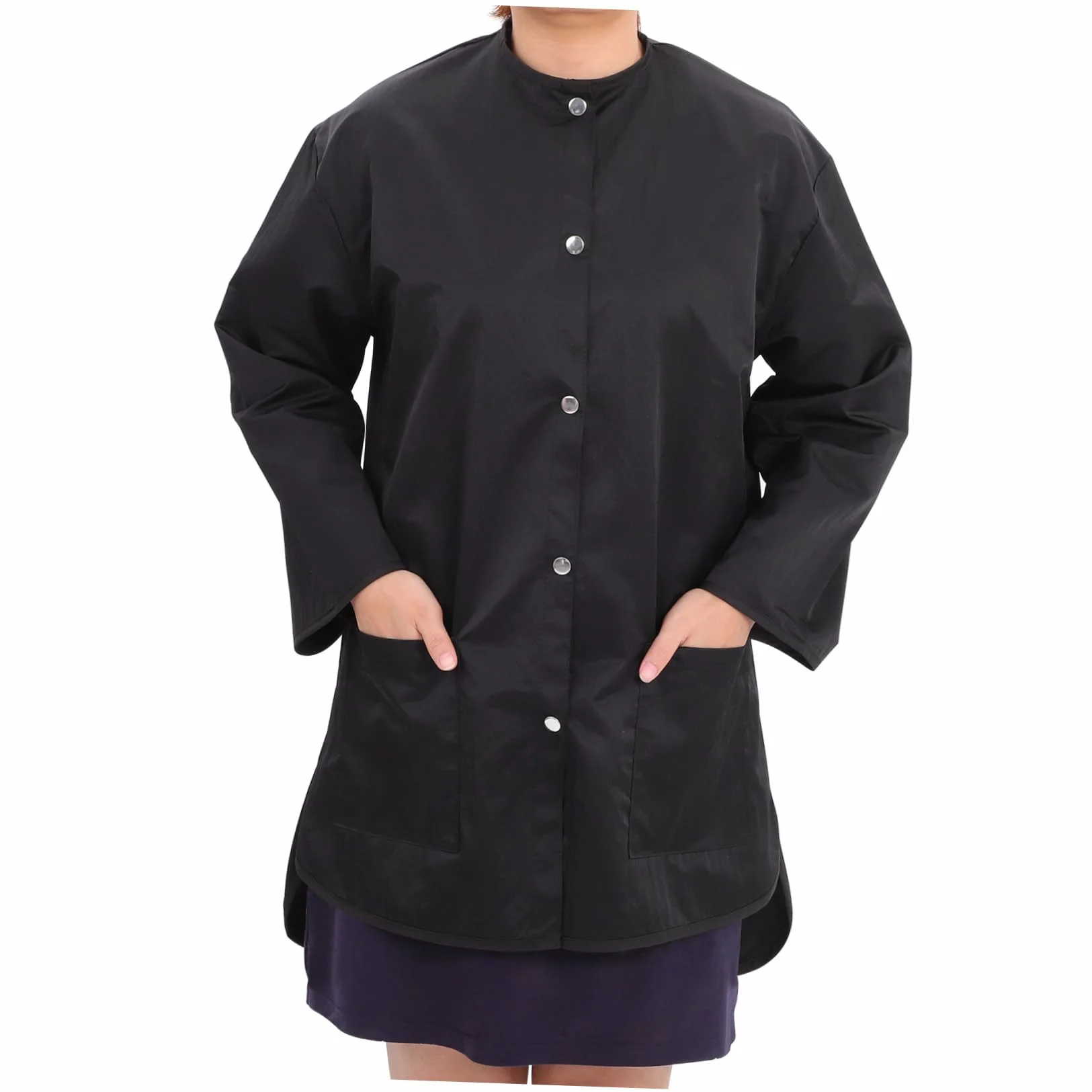 FOMIYES Vestido de Trabajo Manga Larga Negro para Salón de Belleza