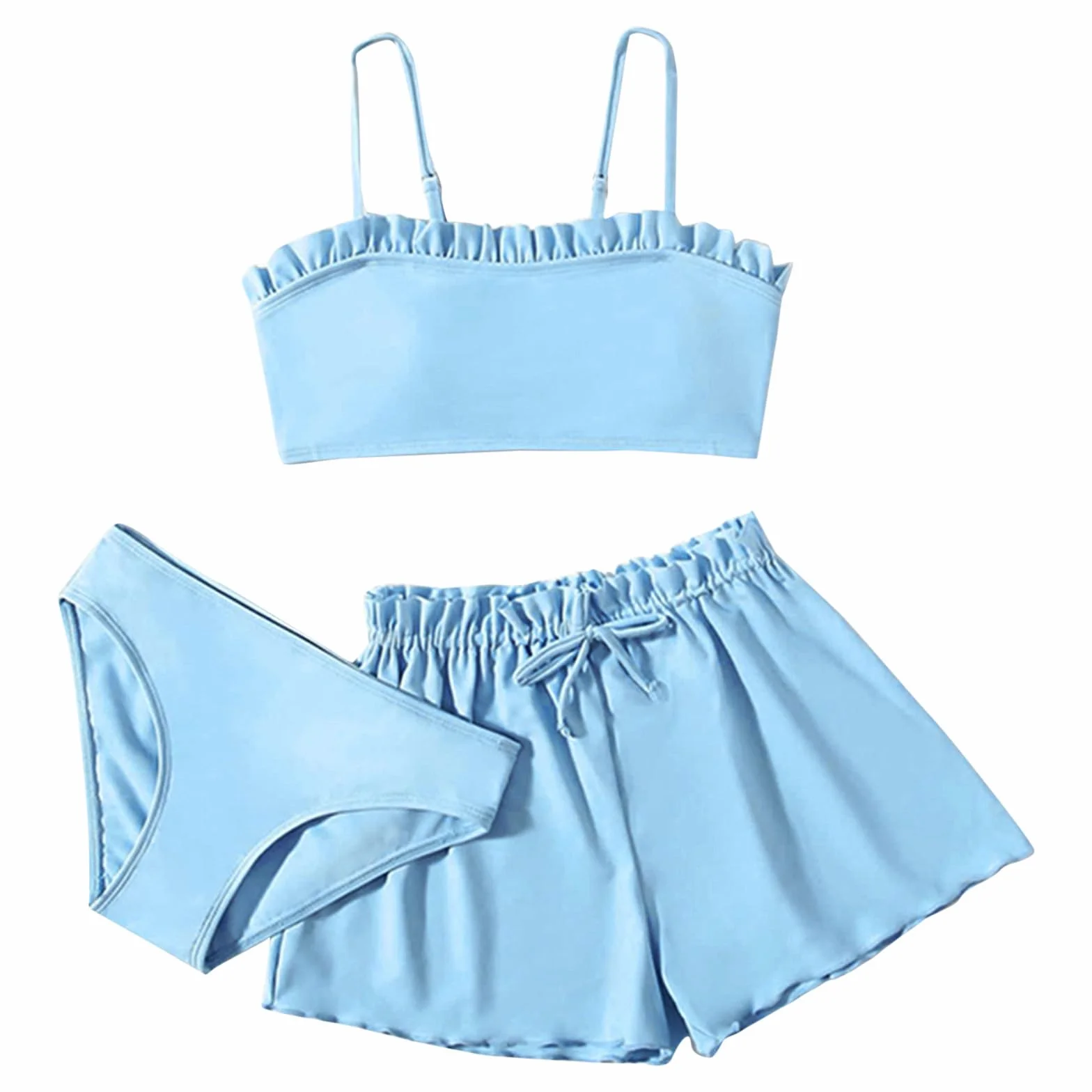 Generisch 3 piezas trajes de baño bikini niña conjunto camiseta natación