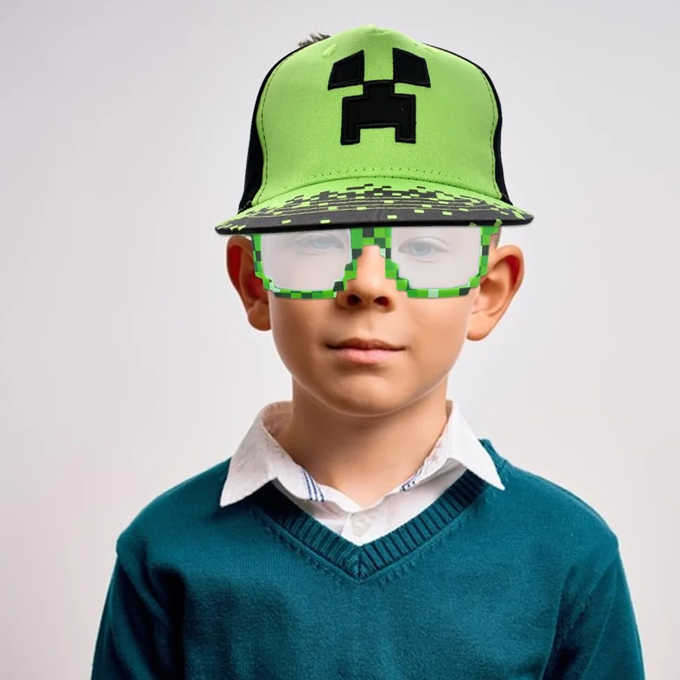 Minecraft Gorra de Béisbol para Niños, 2PCS Conjunto con Gafas de Sol, Bordada Transpirable Ajustable