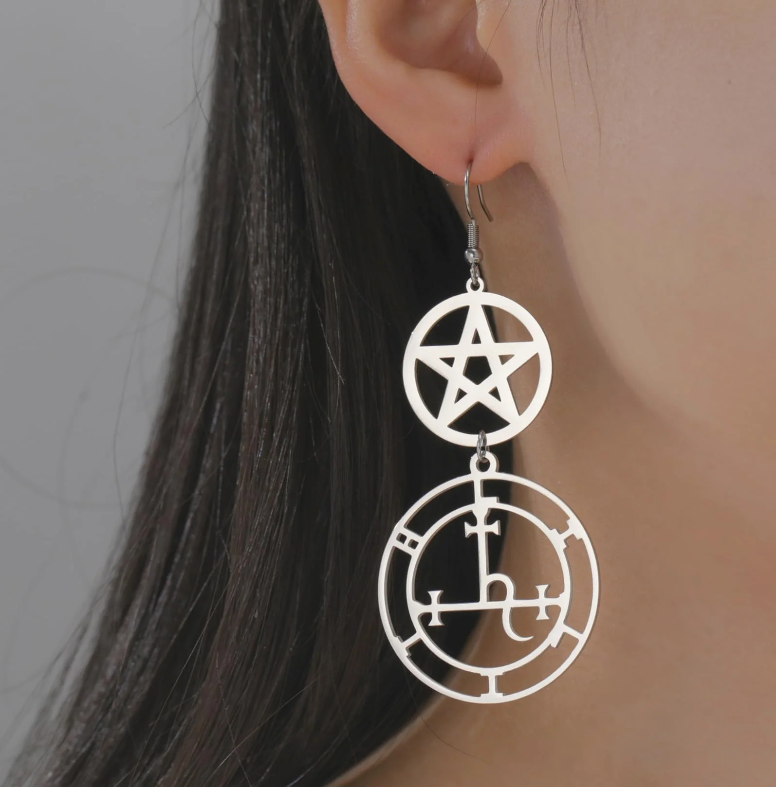 Sigilo de Lilith Pendientes colgantes para mujer Gótico Diosa Sello de demonios Símbolo de Lucifer Mitología Joyería pagana
