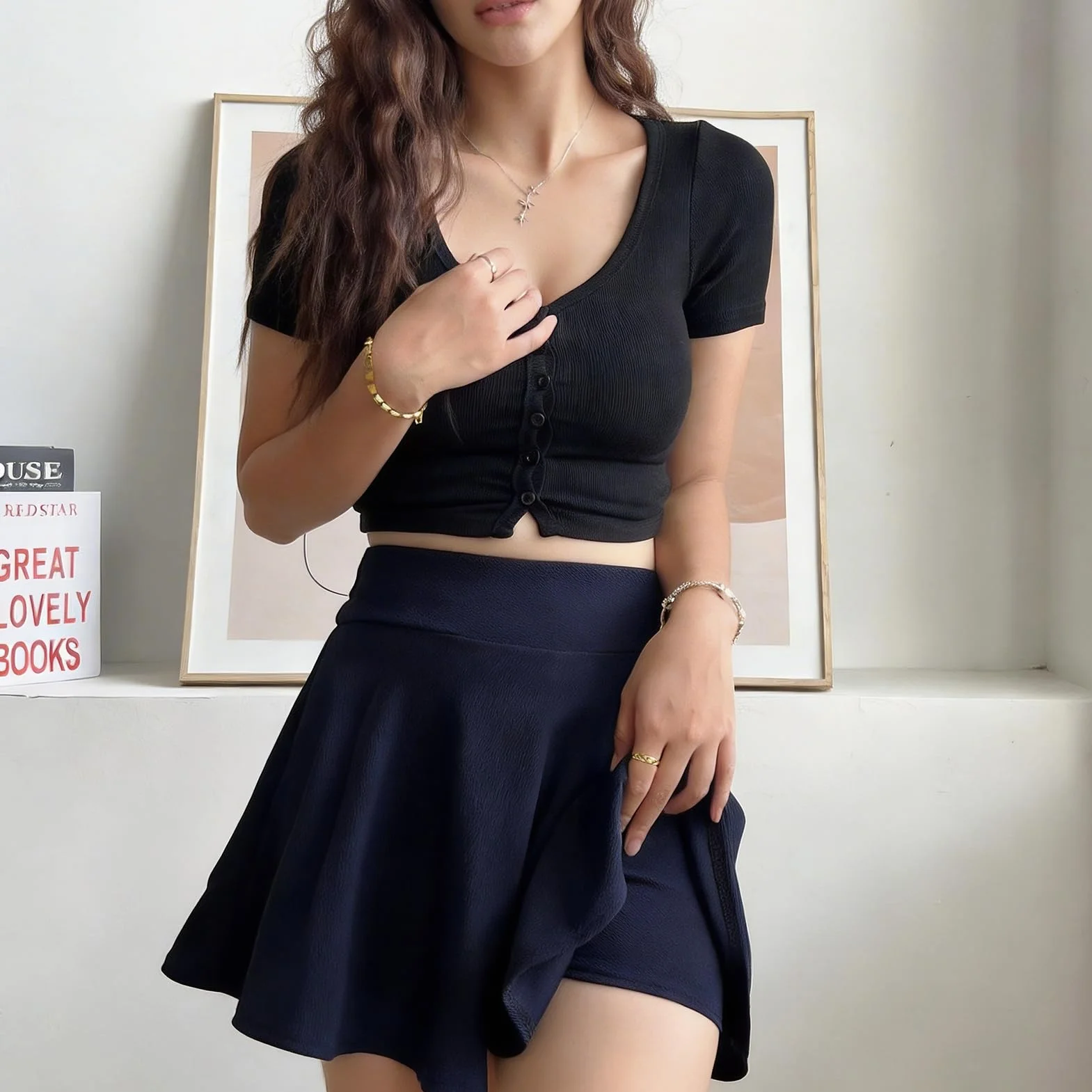 Alexis Leroy Minifalda Plisada con Shorts Incorporados – Falda Tablas Cintura Alta Antideslizante