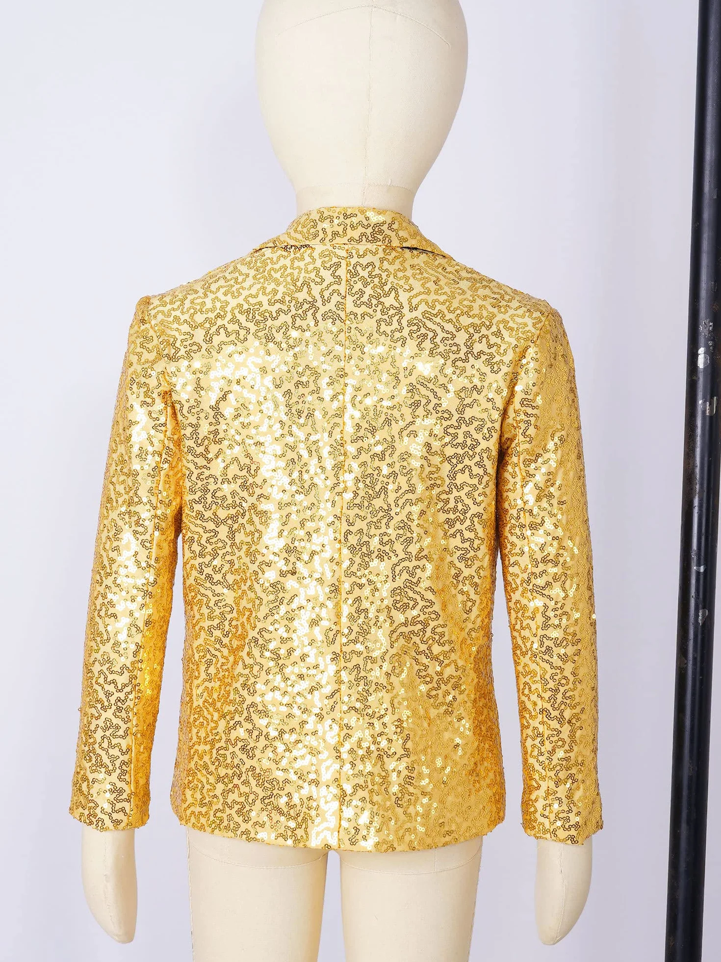 Americana de fiesta para niños con lentejuelas manga larga chaqueta esmoquin cuello solapa abrigo brillante corte ajustado