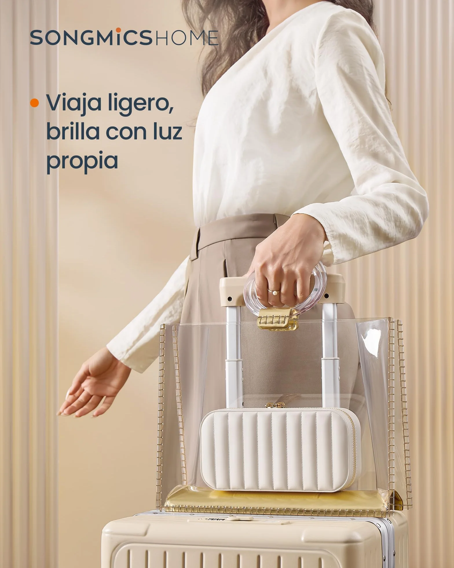 SONGMICS HOME Joyero de Viaje Pequeño con Espejo 10,5 x 20,5 x 6 cm PU Blanco Nube JBC180W01