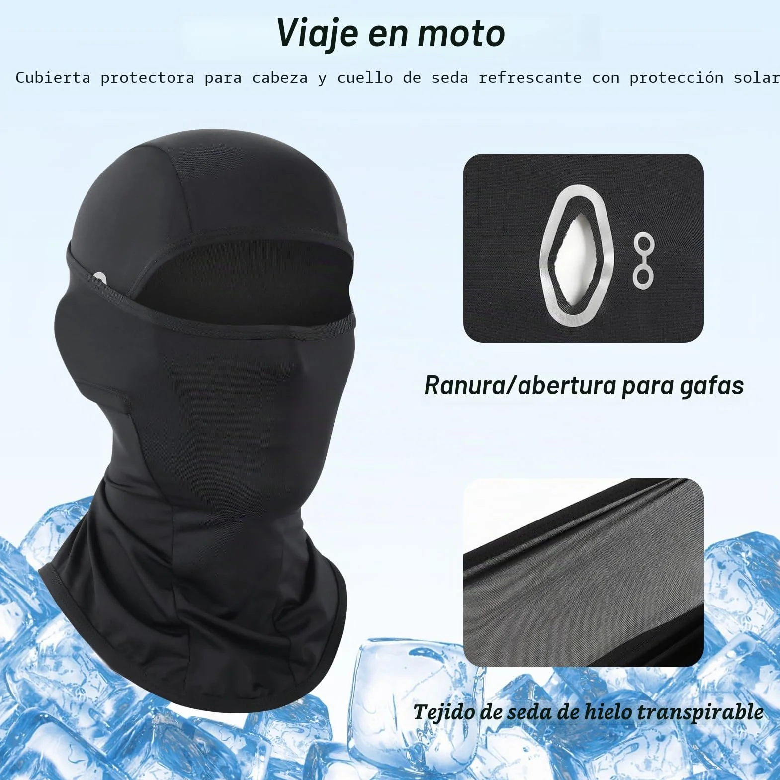 Pasamontañas Verano UPF50+ Transpirable Protección Solar Abertura Gafas Sotocasco Moto Ligero Balaclava Ciclismo Running