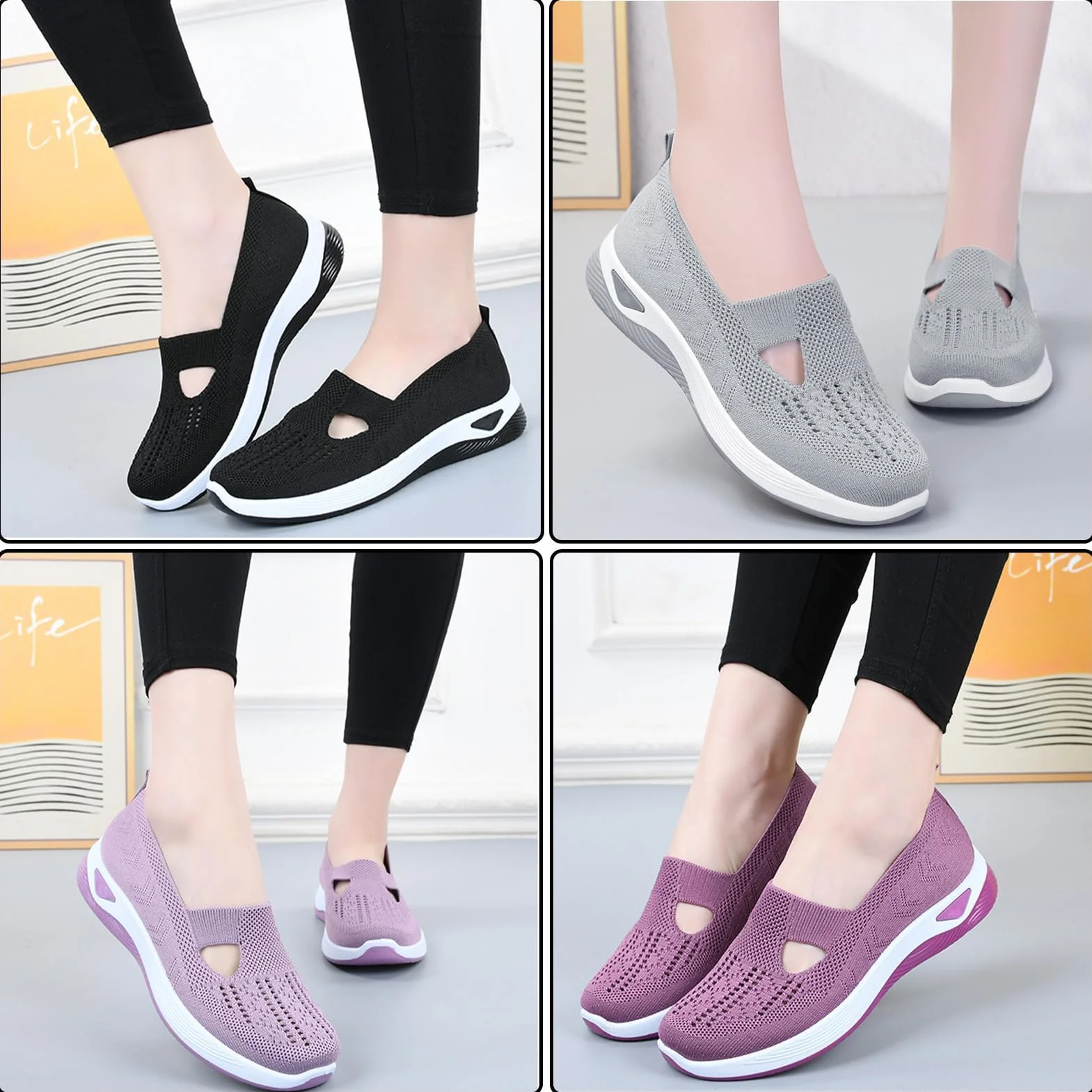 Zapatos Ortopédicos para Mujer con Malla Sin Cordones Antideslizantes Plataforma Ligeras
