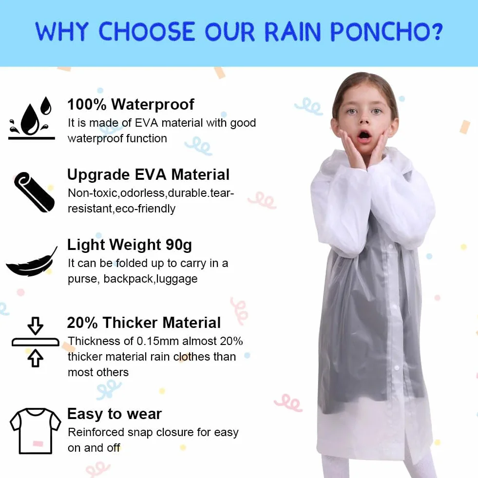 Vicloon Chubasquero Niño 2PCS Impermeable EVA Poncho Lluvia Capucha Espesar Altura 120-150 cm