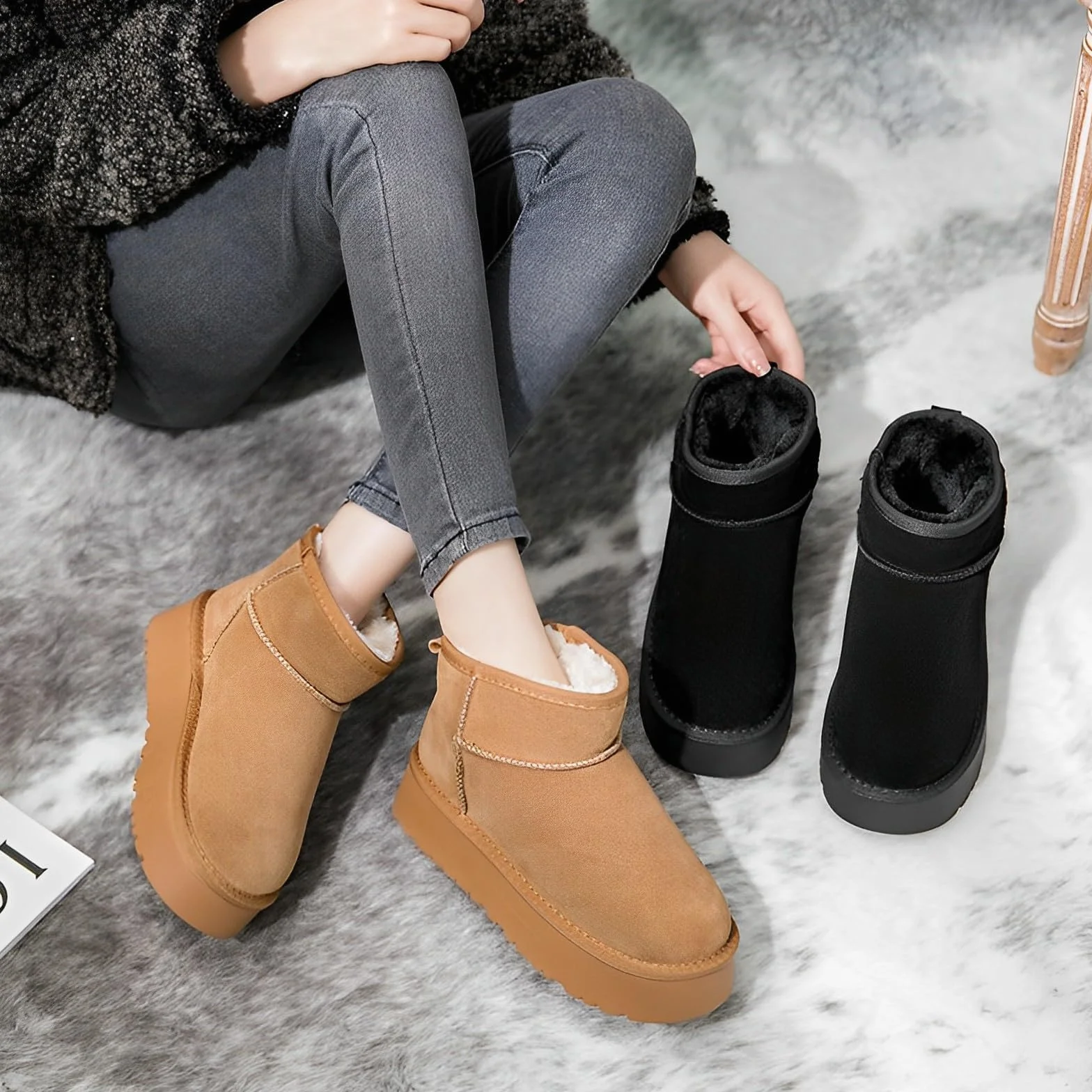 Women's Classic Ultra Mini Platform Fashion Boot Suede Leather Winter Anti-Slip Snow Boots