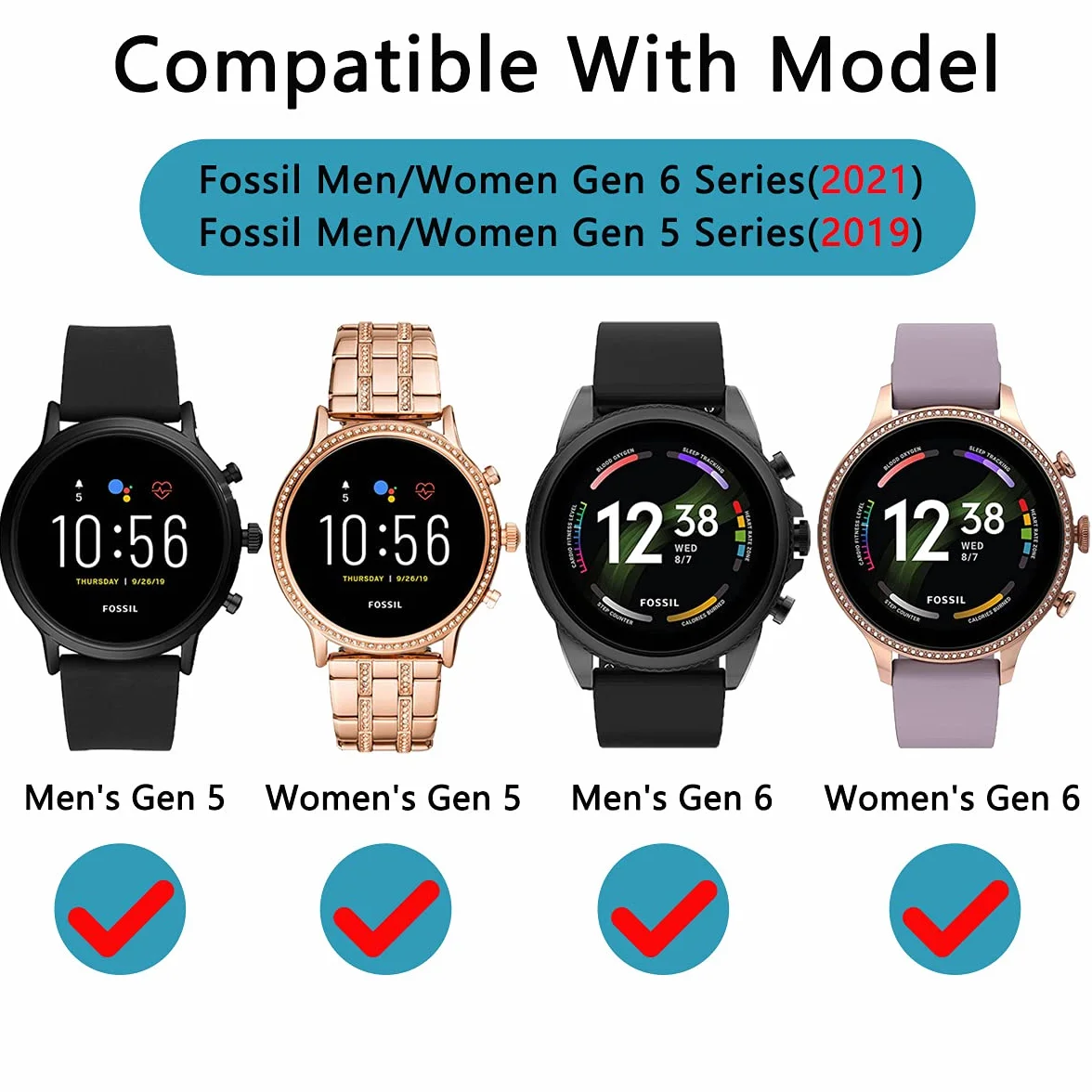 Diruite 4-Pack Vidrio Templado Compatible con Fossil Women's Gen 6 Protector Pantalla 9H Dureza Antiarañazos