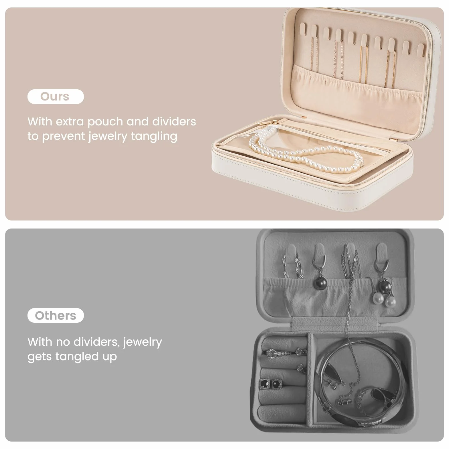 Lolalet Caja de Joyería de Viaje, Organizador Portátil de Piel Sintética con Espejo para Pendientes, Anillos, Collares y Pulseras, Tamaño M, Blanco