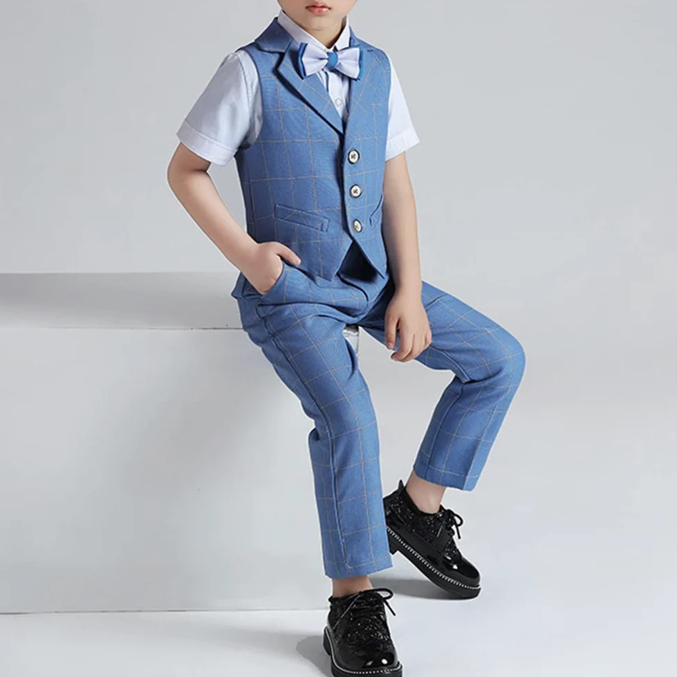 Traje Conjunto de Bebés Niños para Bautizo Comunión,Elegante Niño Pequeño Traje Formal de Bodas de Fiesta,Conjuntos de Top y Pantalónes Camisa Chaleco Pantalones Cortos Verano Ropa para Chicos
