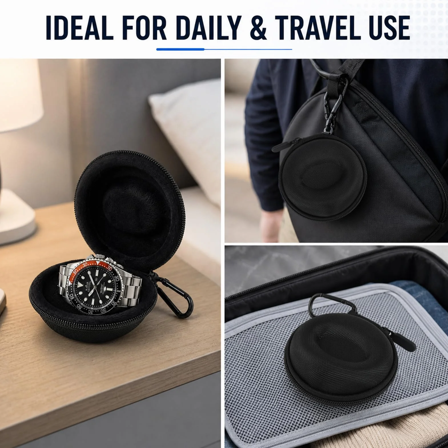 Estuche de Viaje Portátil para Reloj, Caja de Almacenamiento con Cremallera para Todo Tipo de Relojes