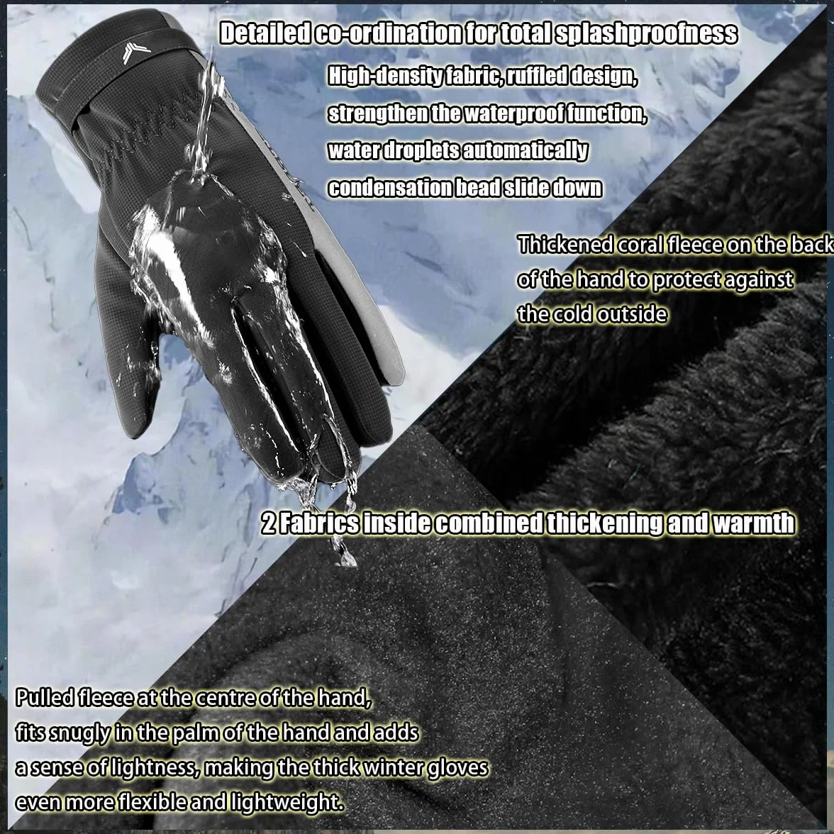 Guantes de Invierno Impermeable Táctil para Ciclismo Running Esquí, Cálido y Resistente al Viento