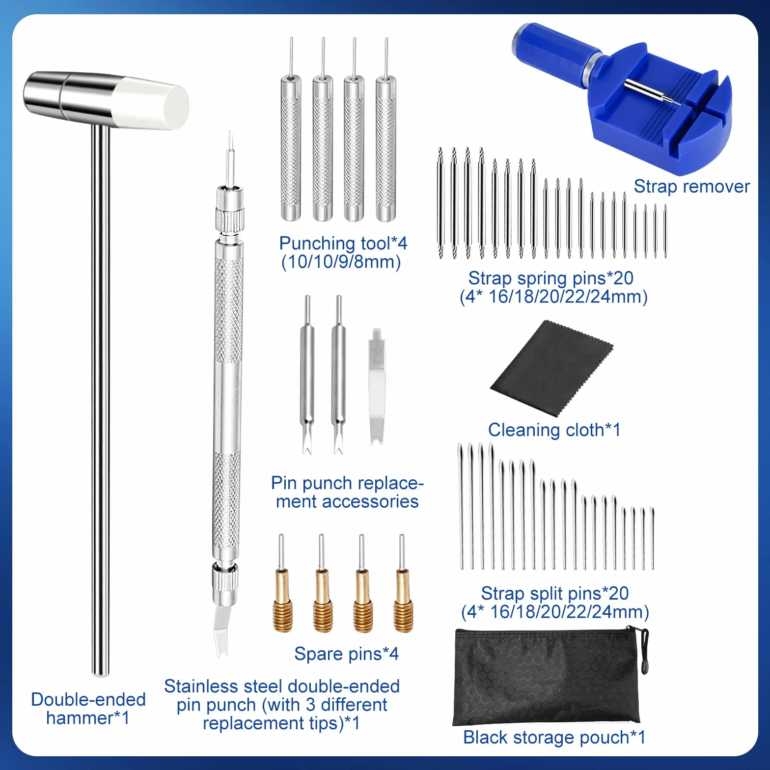 Kit Reparacion Reloj para Ajustar y Acortar Correas, Quitar Eslabones, Pasadores Resorte, Punzón Acero