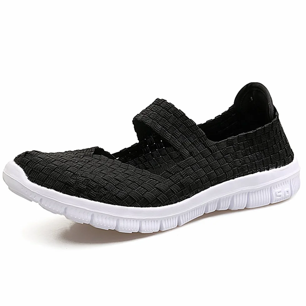 Zapatos para caminar hechos a mano elásticos tejidos sin cordones ligeros